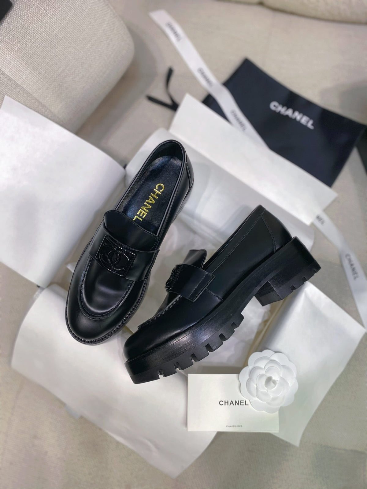 Chanel 26s Loafers Black Smooth Leather 156622