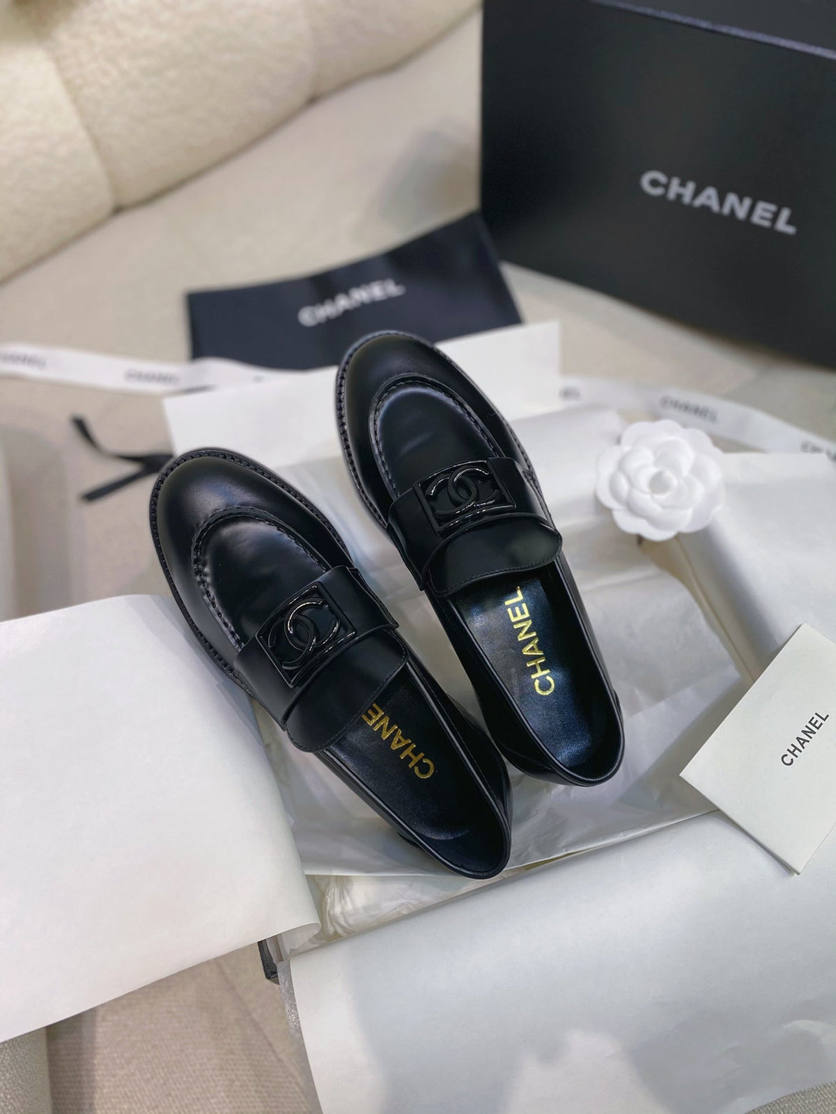 Chanel 26s Loafers Black Smooth Leather 156622
