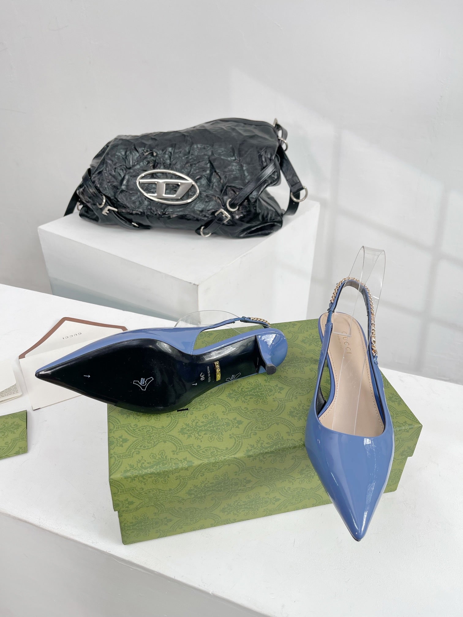 GG SIGNORIA 45 SLINGBACK PUMP CERULEAN LAMBSKIN