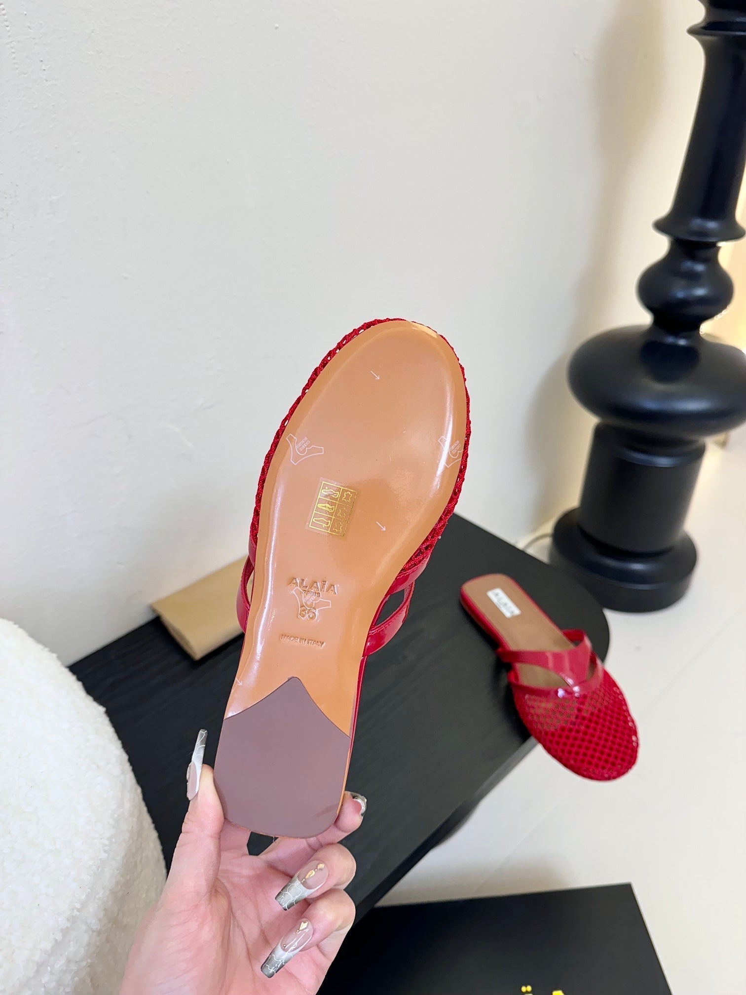 Alaia Fishnet Mule Red Leather 235515