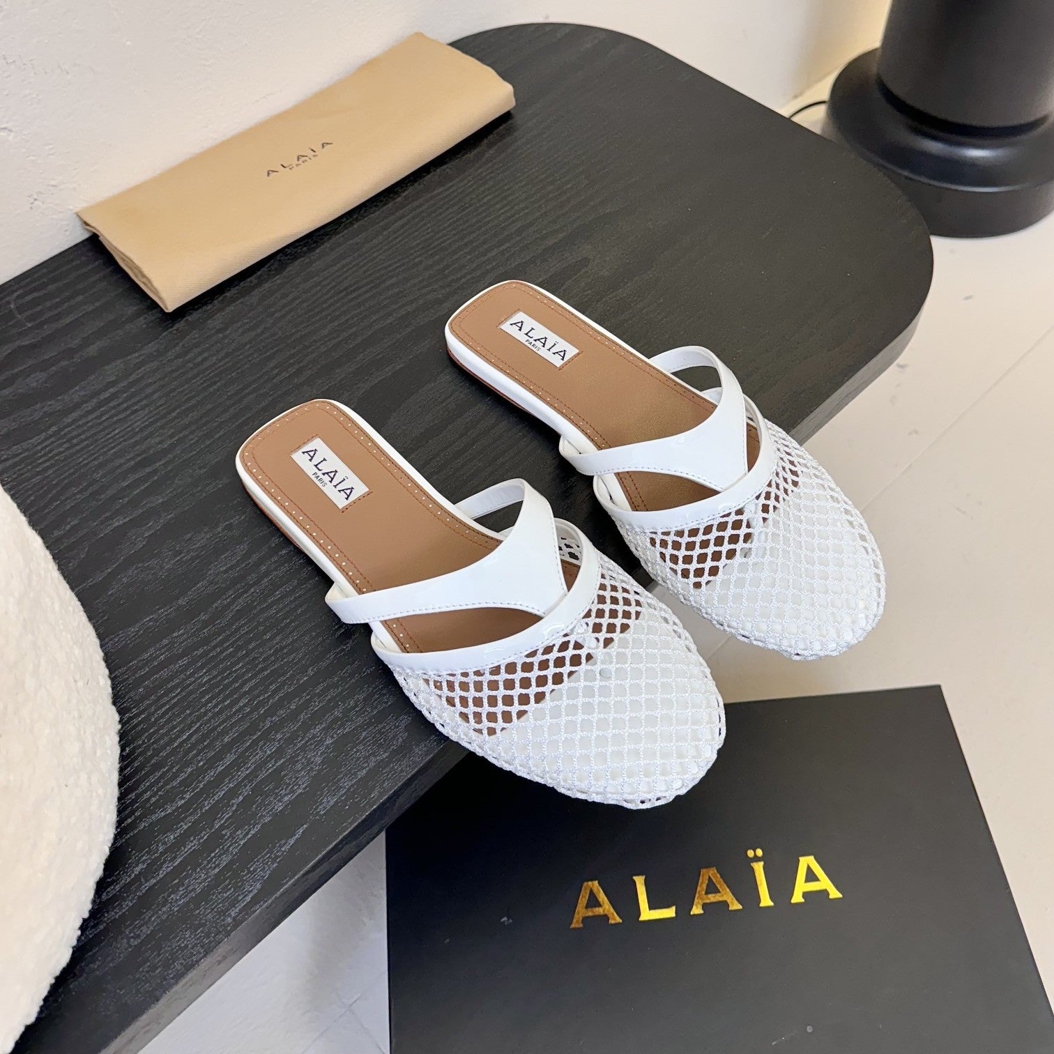 Alaia Fishnet Mule White Leather 235517