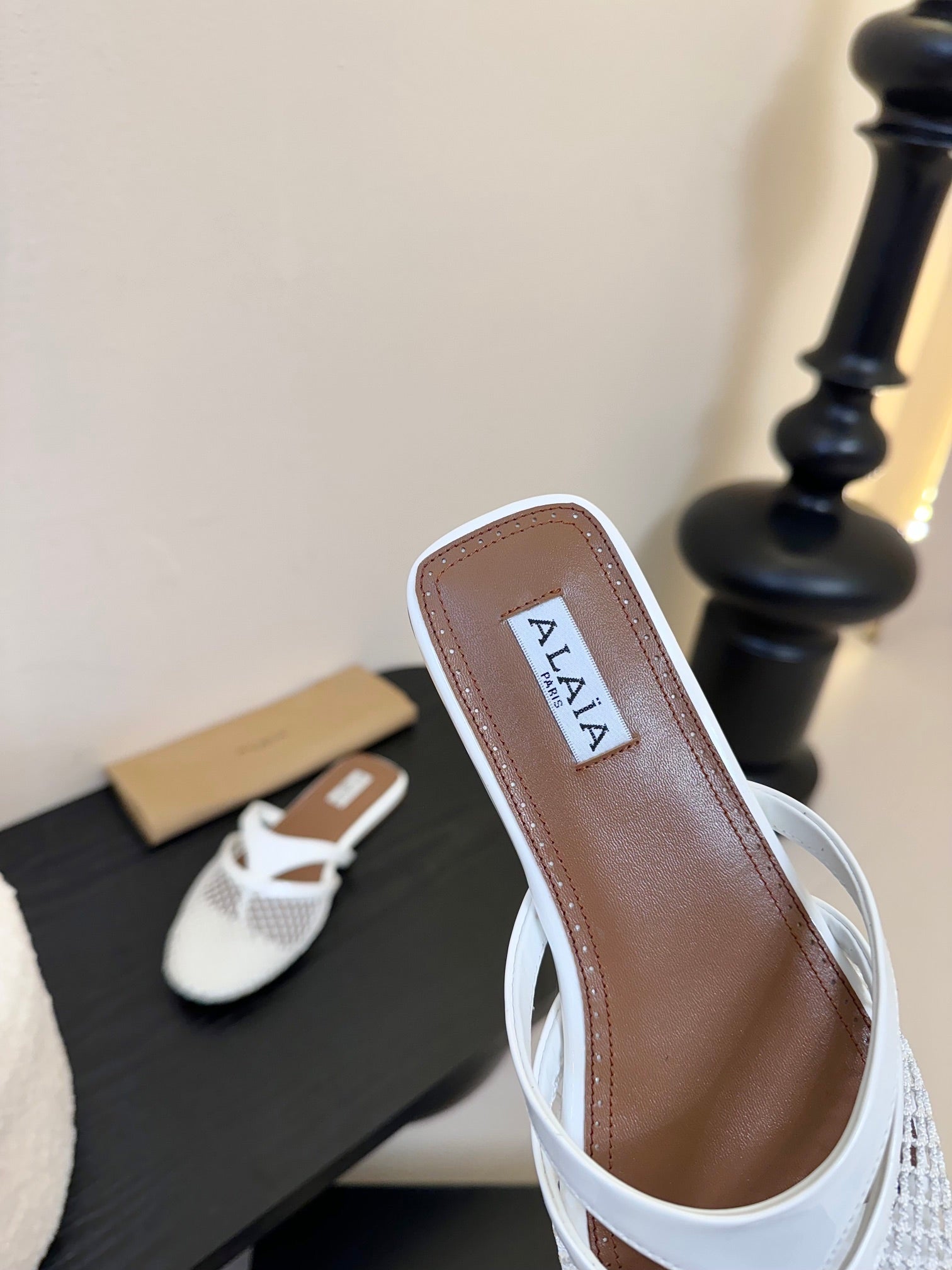 Alaia Fishnet Mule White Leather 235517