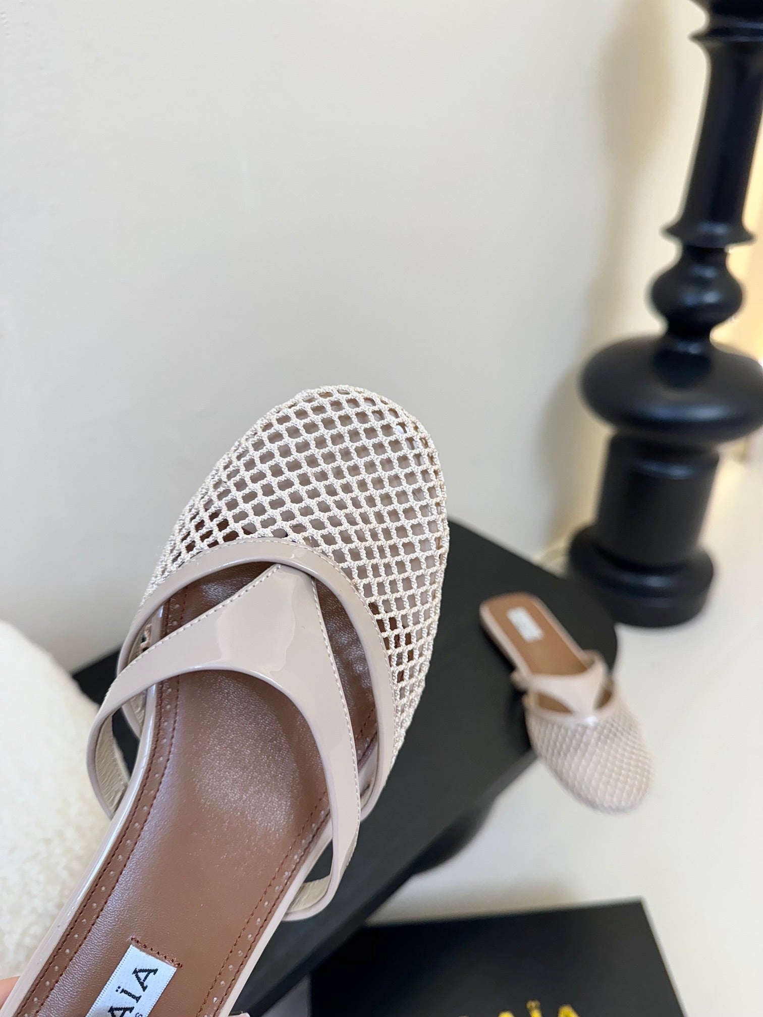 Alaia Fishnet Mule Peach Leather 235518