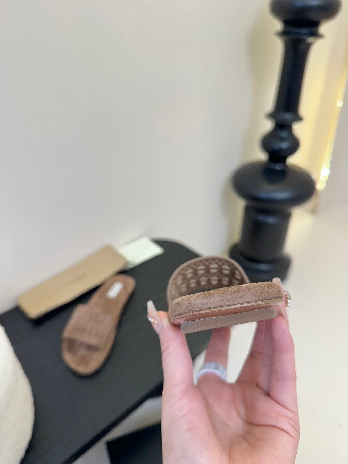 Alaia women laser-cut brown suede leather slide 235542