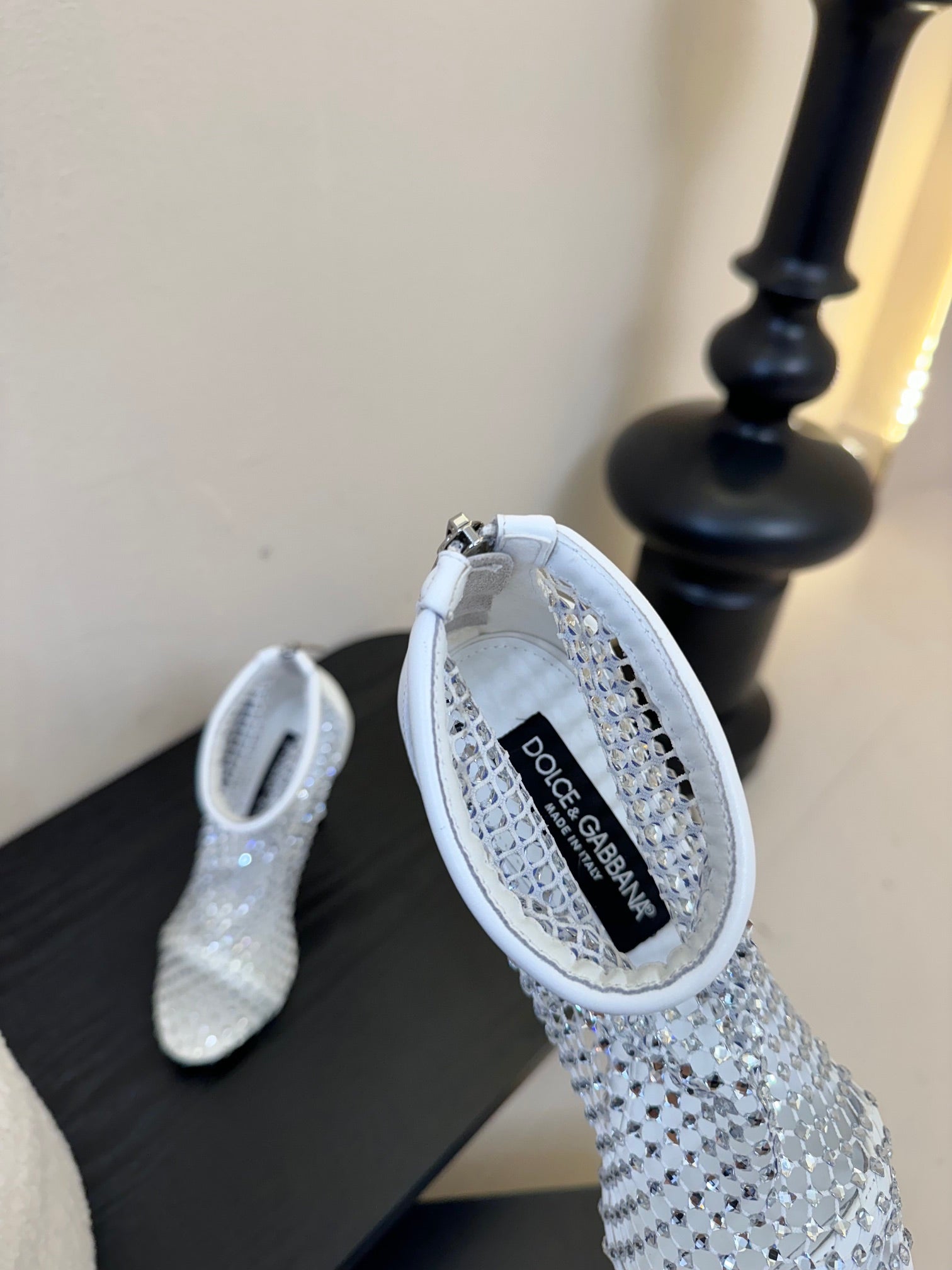 DC Pumps White Rhinestone Mesh & Sheepskin 297012