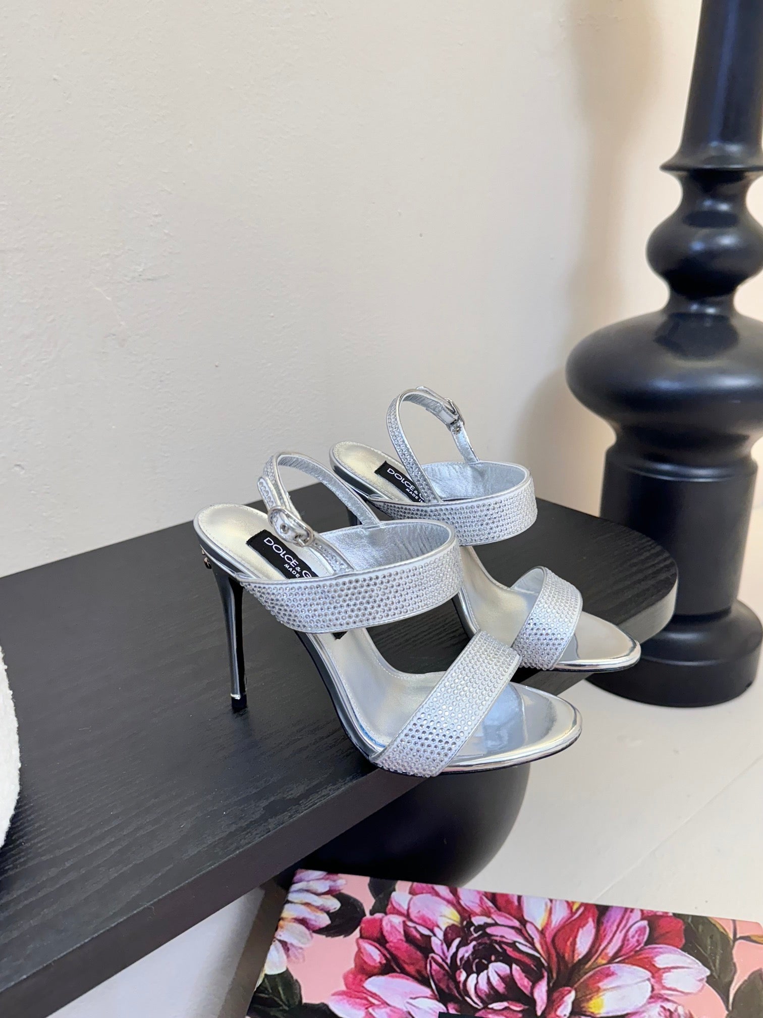 DC Satin Sandals Sliver Sheepskin & Fusible Rhinestones 313666