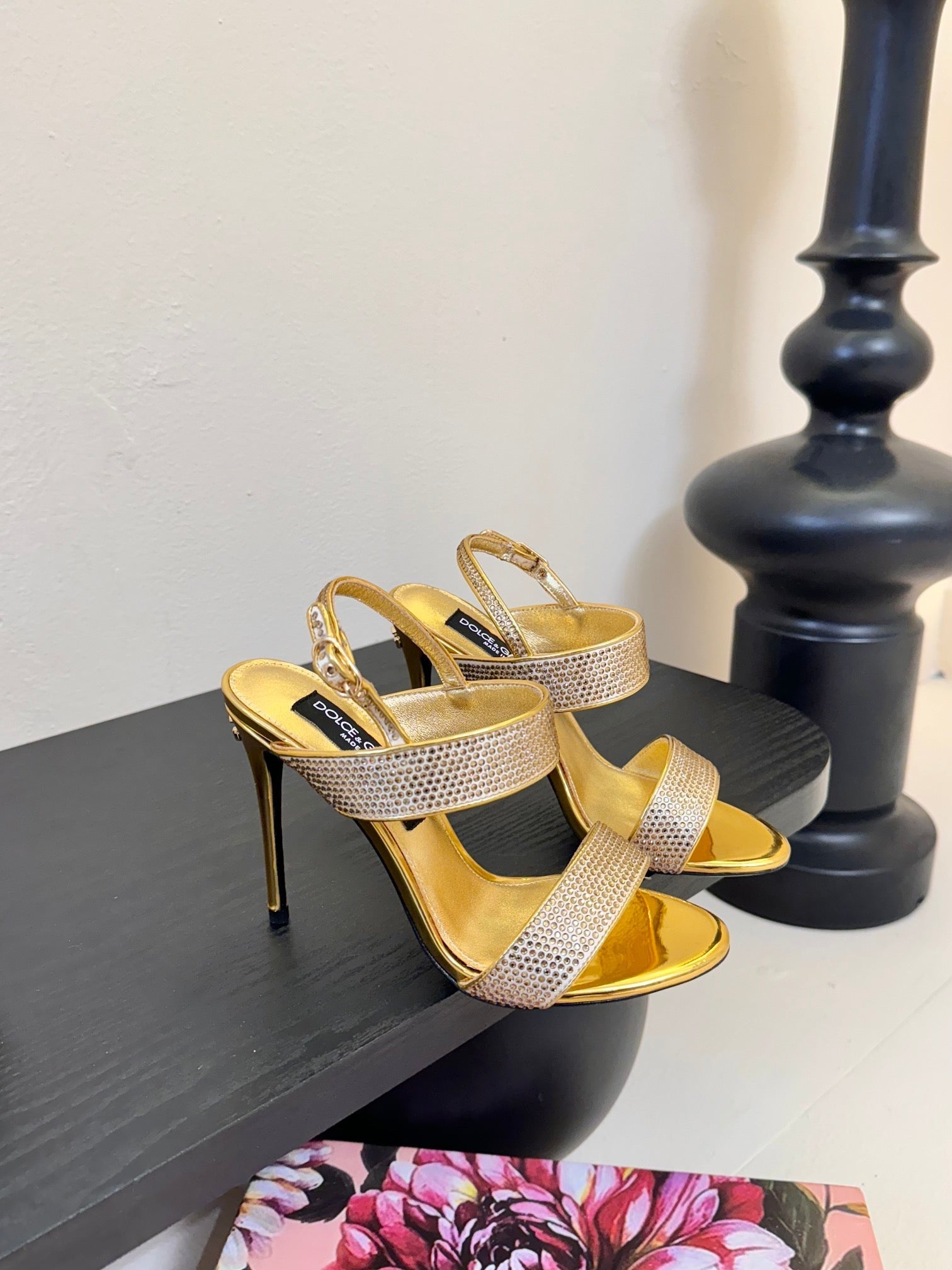 DC Satin Sandals Yellow Sheepskin & Fusible Rhinestones 313667
