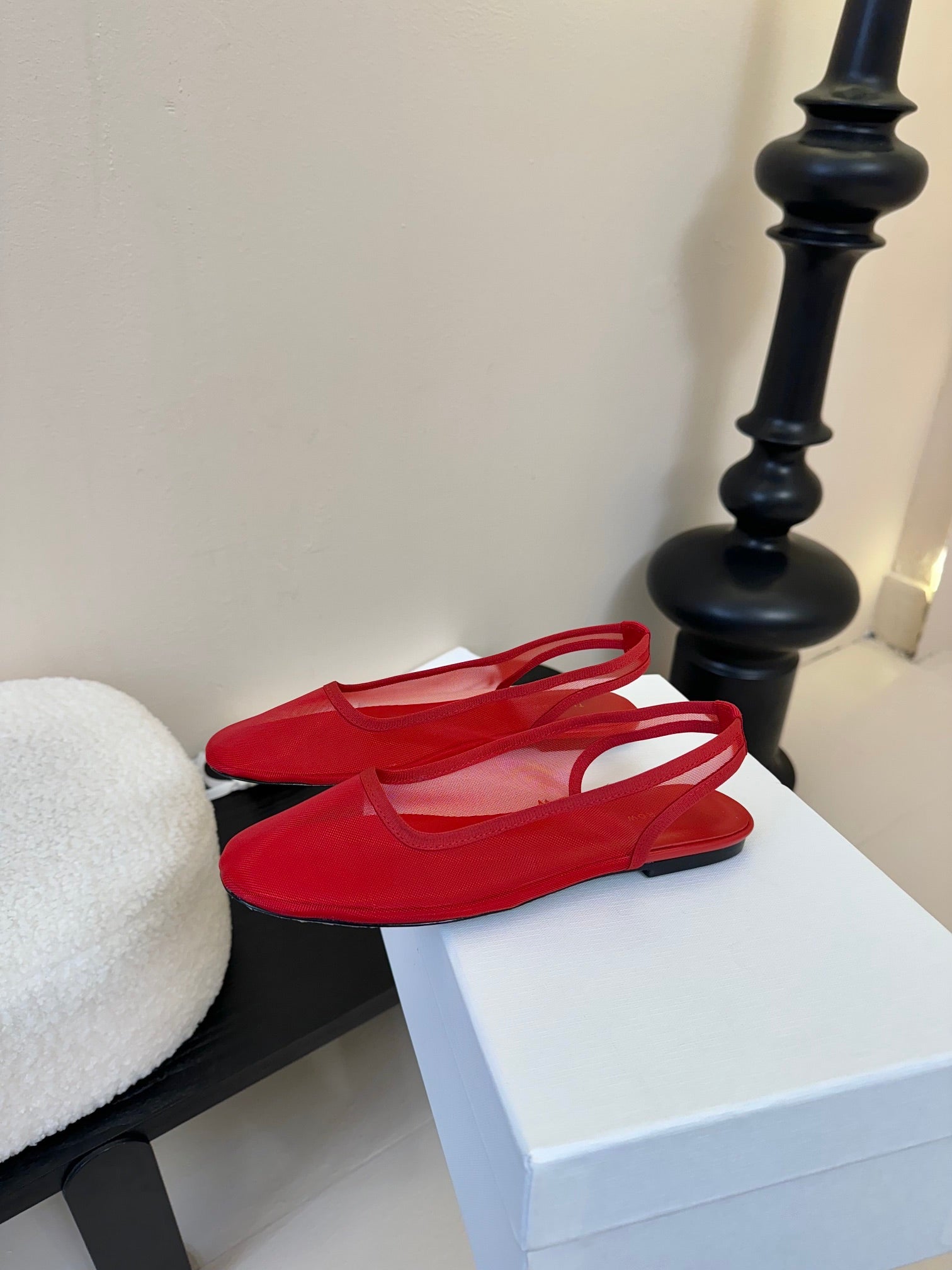 The Row Slingback Flat Red Mesh And Sheepskin 334164