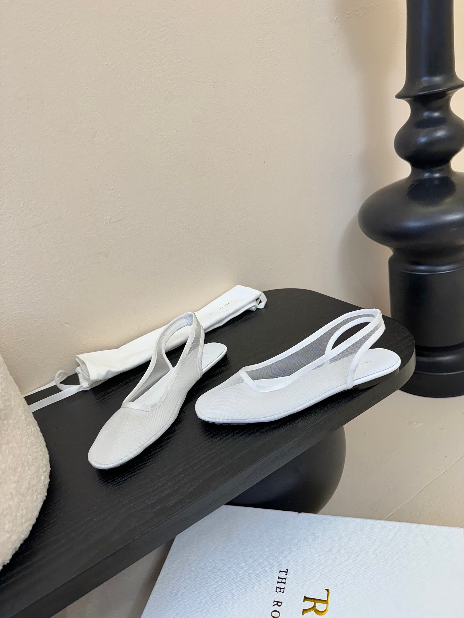 The Row Slingback Flat White Mesh And Sheepskin 334165