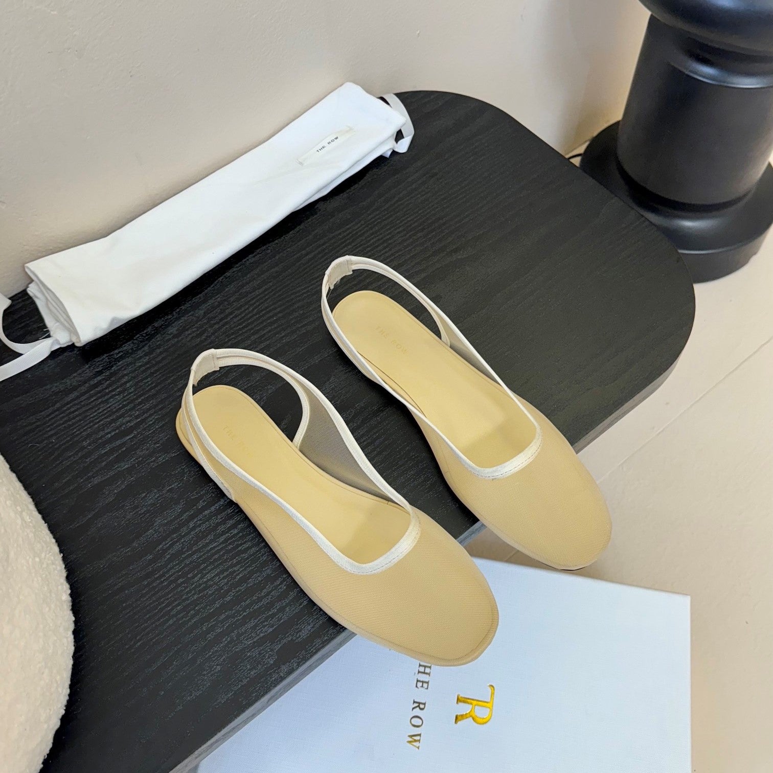 The Row Slingback Flat Beige Mesh And Sheepskin 334166