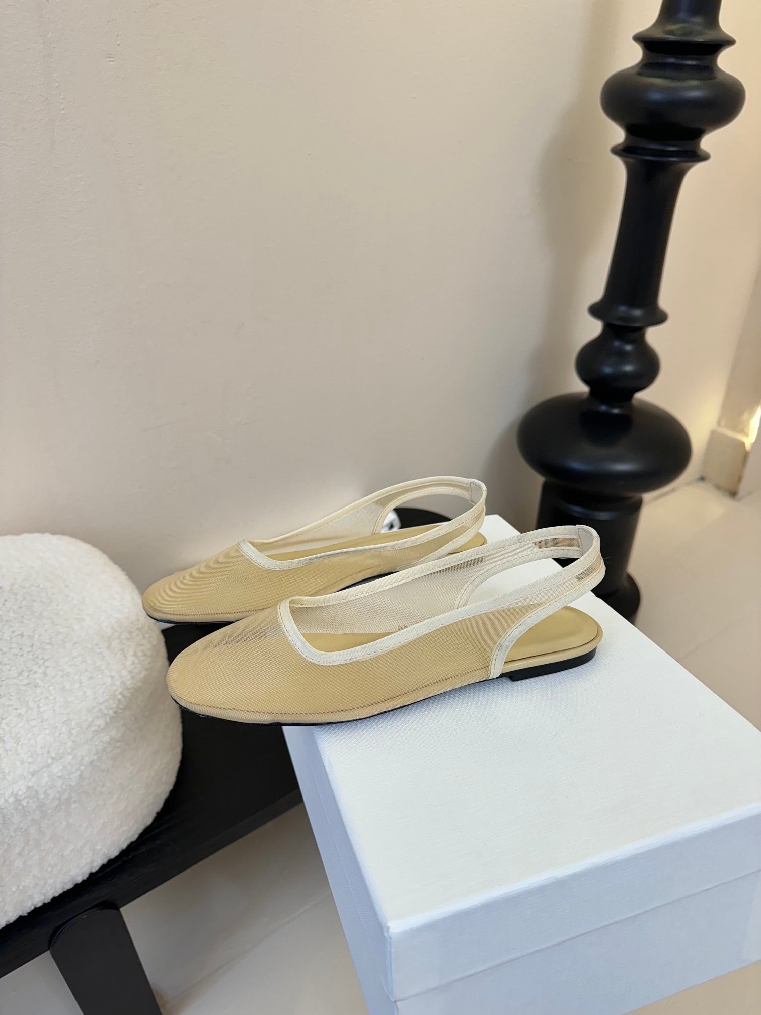 The Row Slingback Flat Beige Mesh And Sheepskin 334166