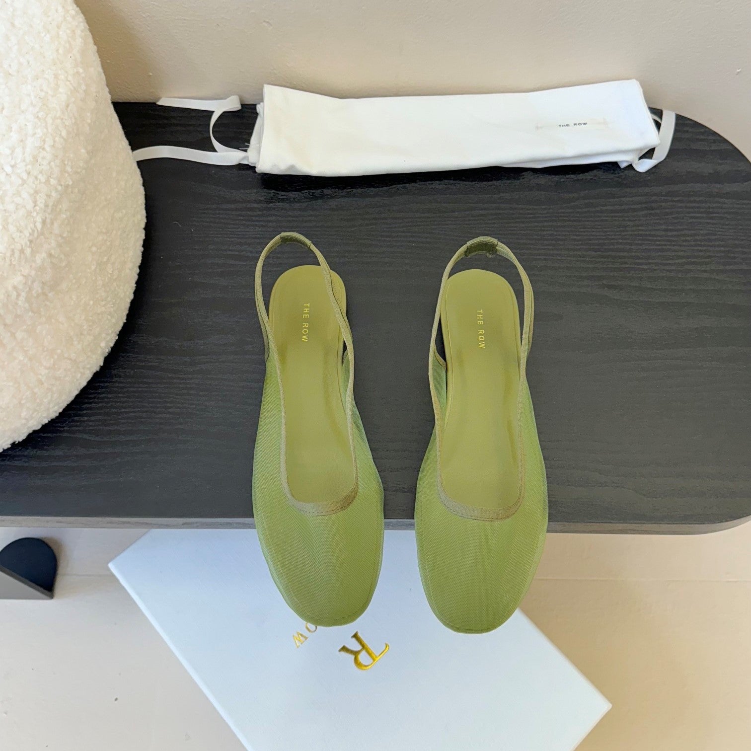 The Row Slingback Flat 10mm Green Mesh And Sheepskin 334167