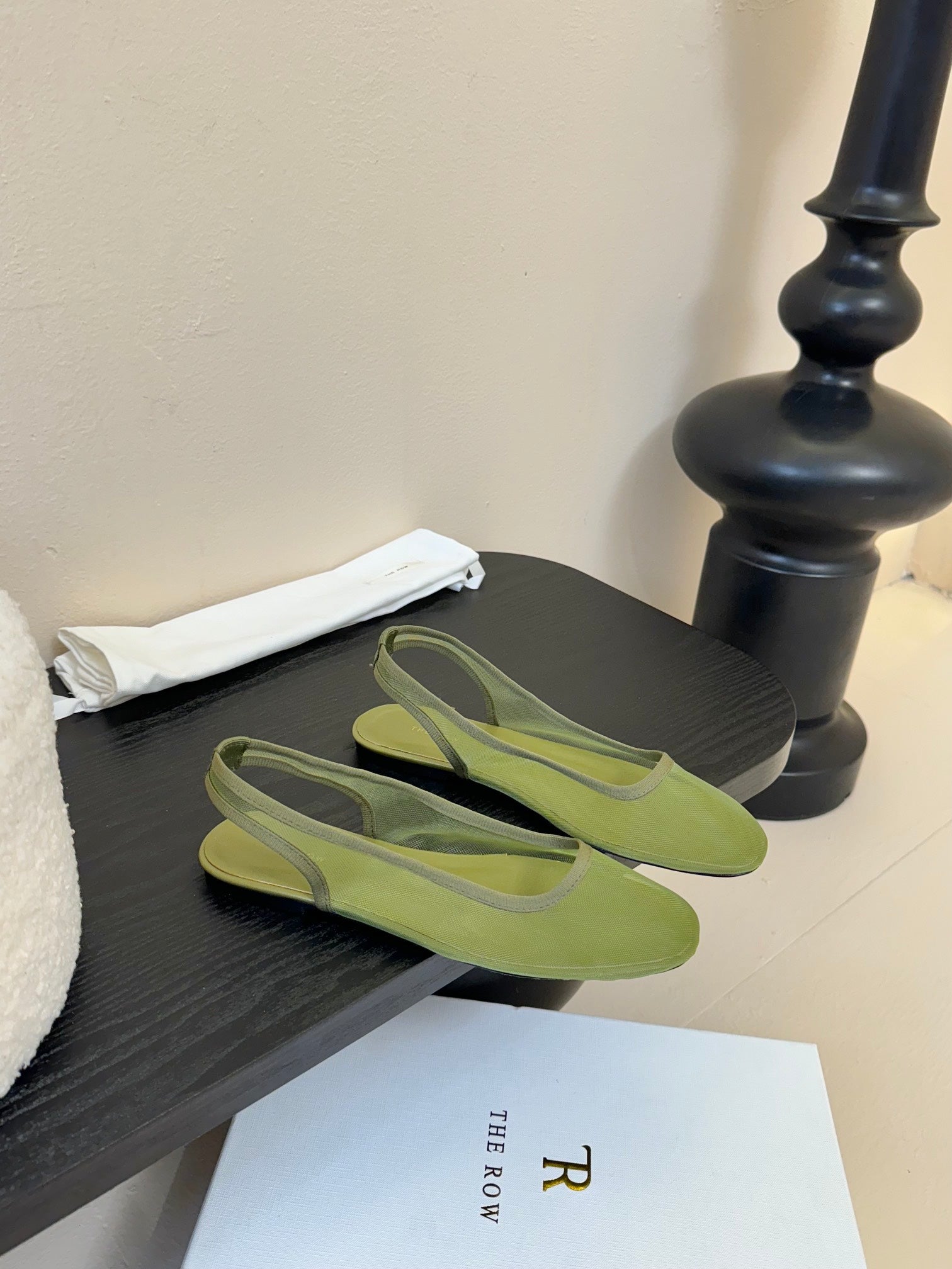 The Row Slingback Flat 10mm Green Mesh And Sheepskin 334167
