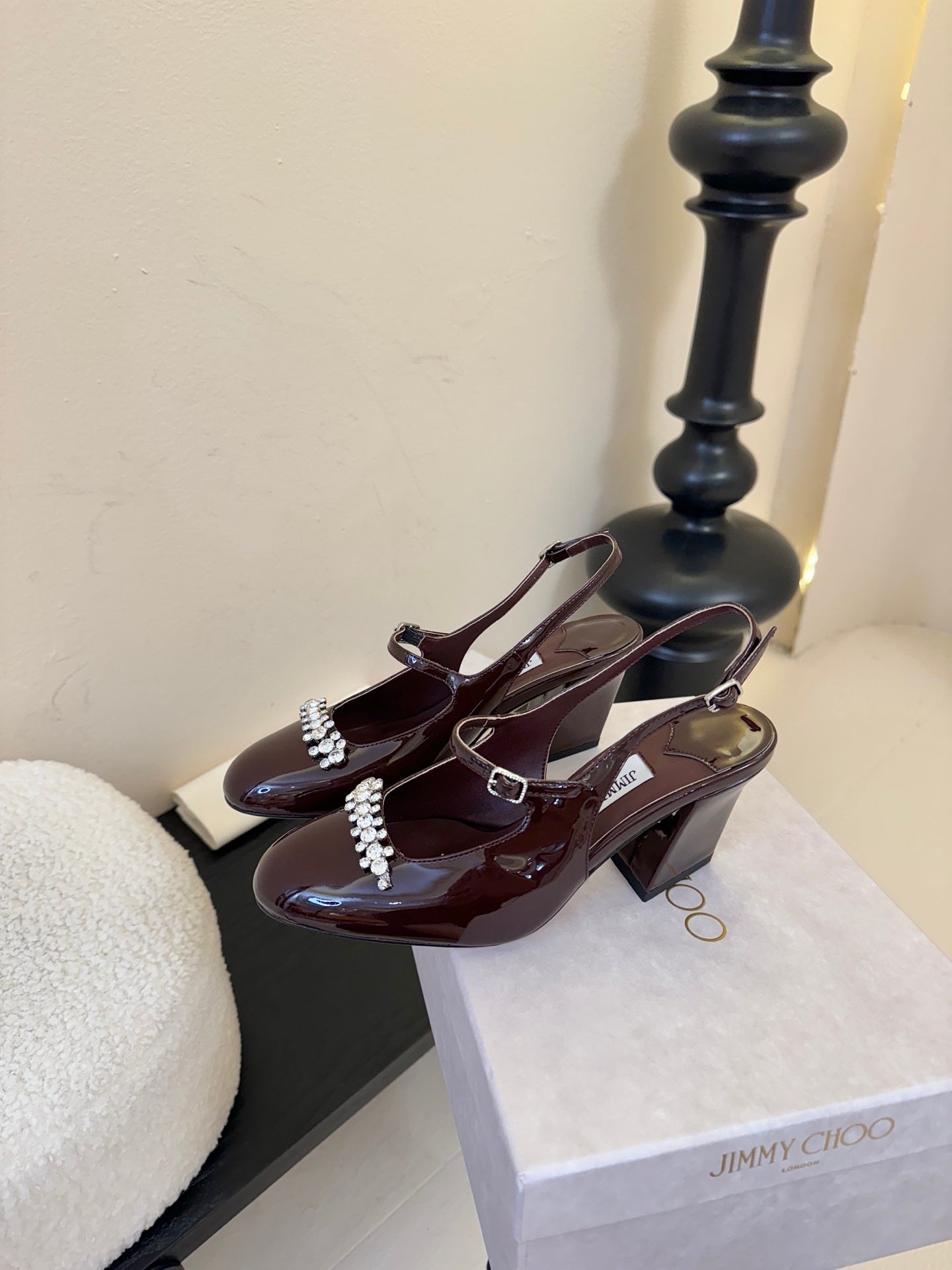 Jimmy Belinda Slingbacks 70mm Deep Merlot Patent Leather 424496