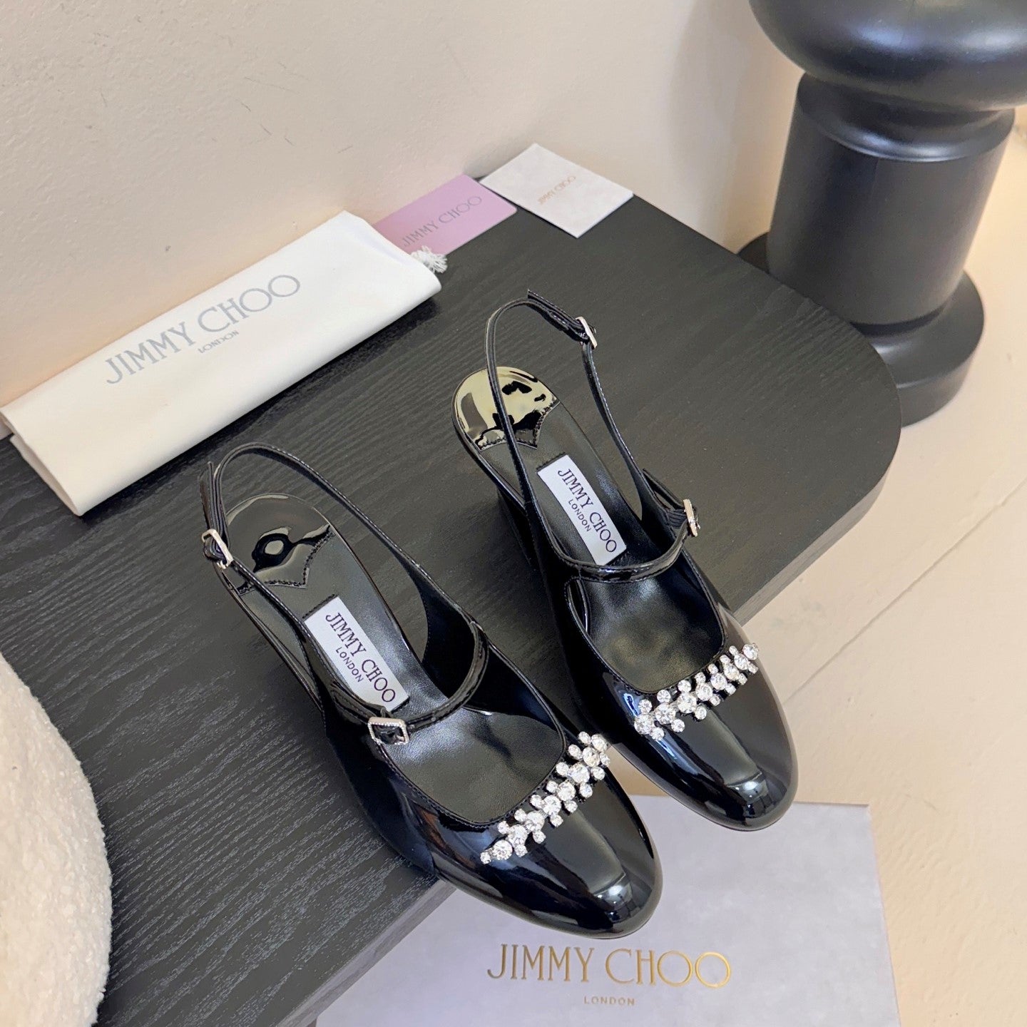Jimmy Belinda Slingbacks 70mm Black Patent Leather 424497