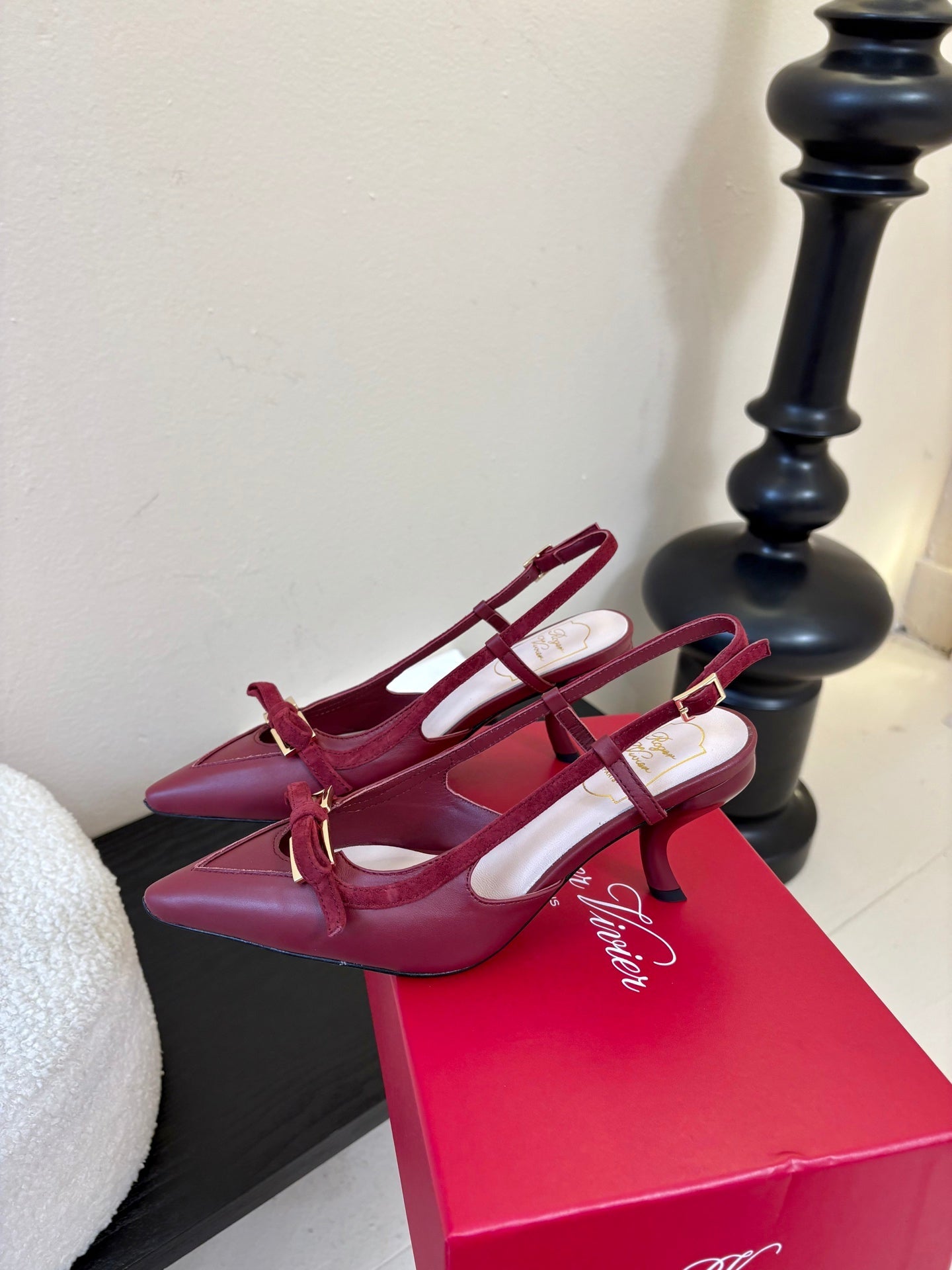 Virgule Slingback Pumps 7.5cm Burgundy Cowhide 606403