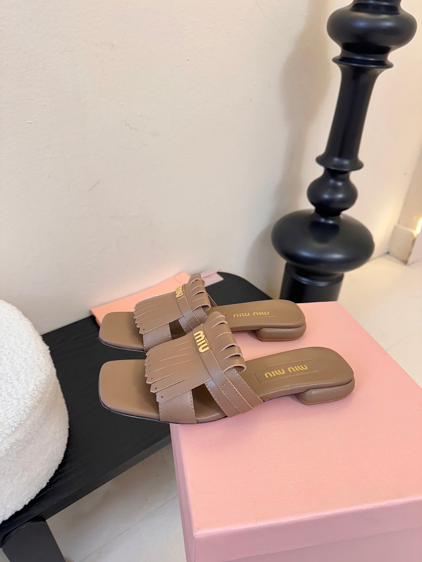 Miumiu 26s Flat Slippers In Brown Calfskin