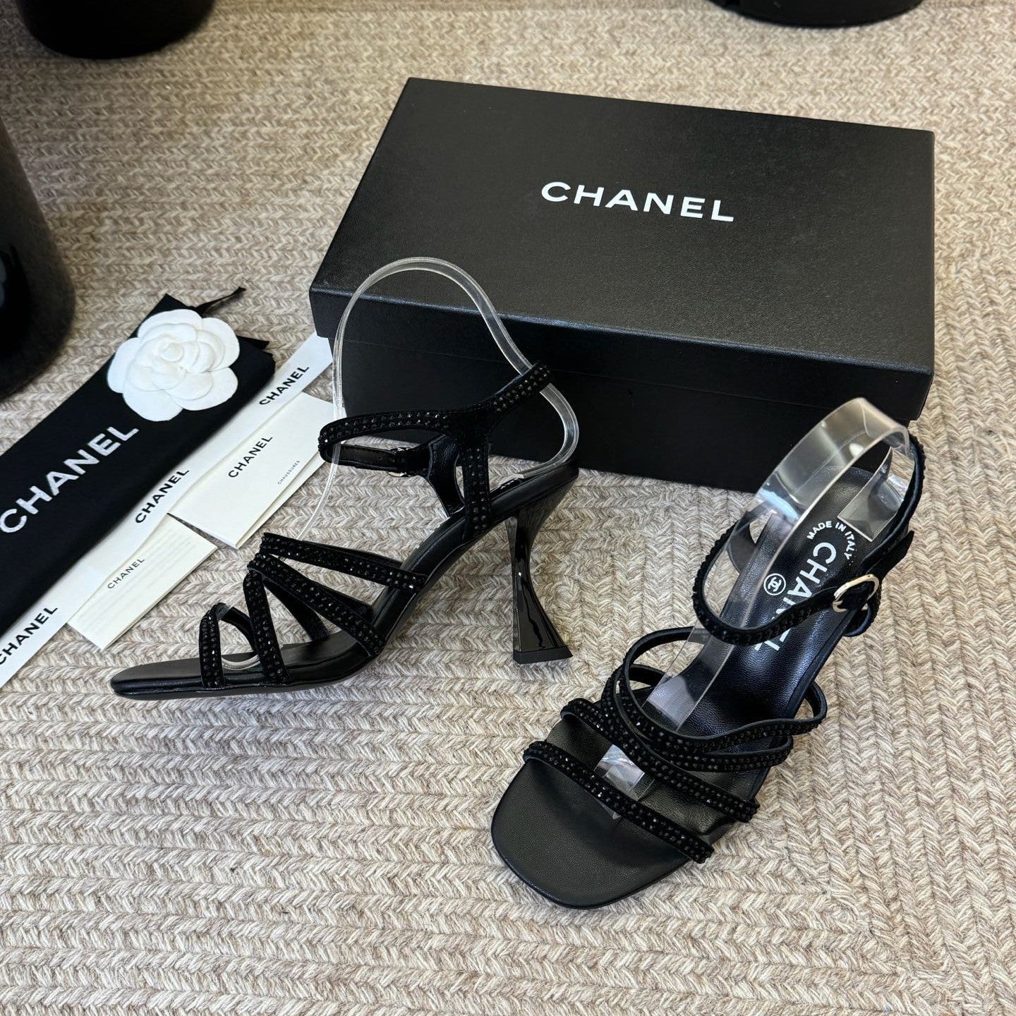 CC 26s Strappy Sandals 8cm Black Sheepskin 736751