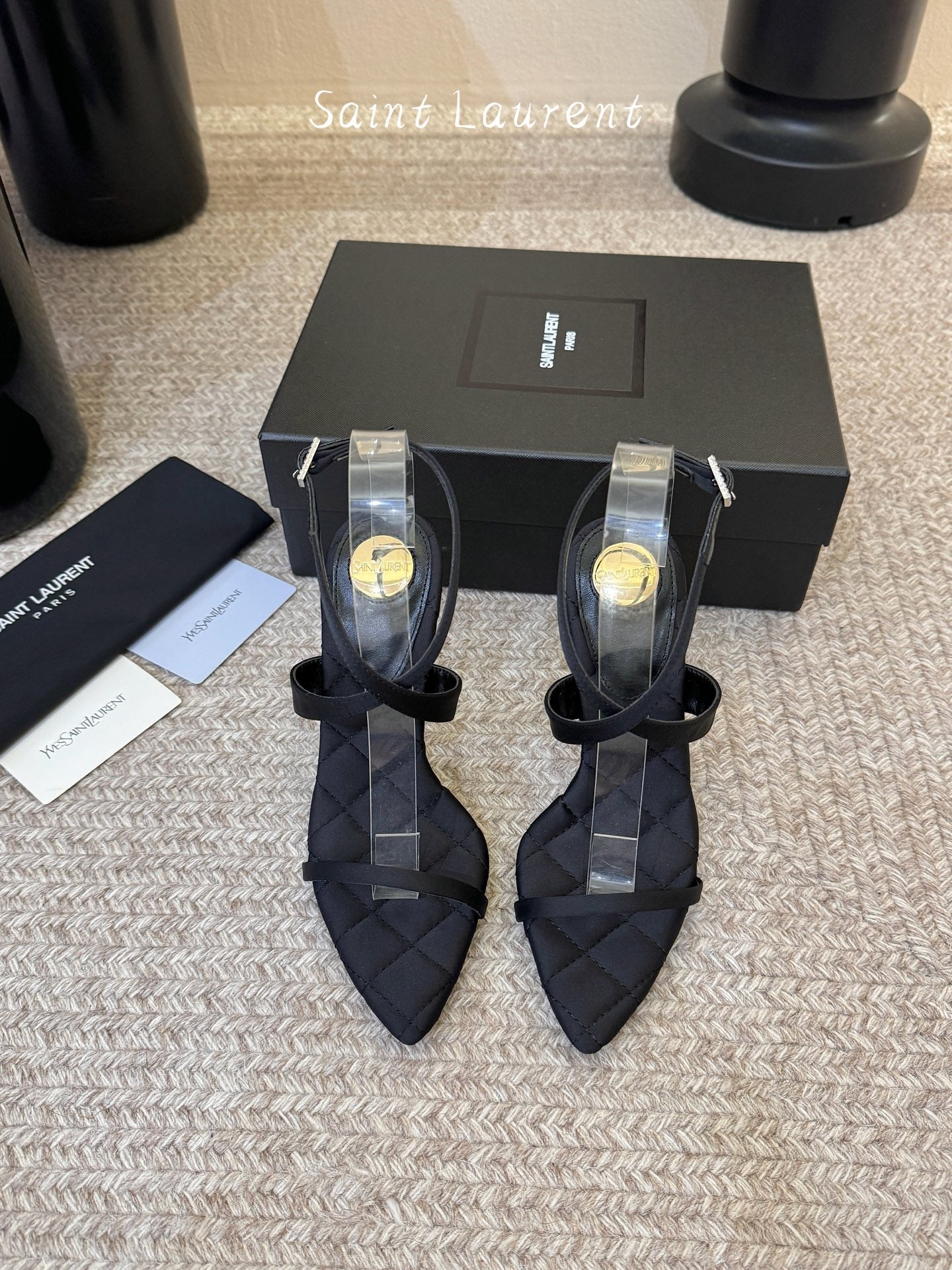 YSL Ivresse Sandals 11cm Black Satin 934324