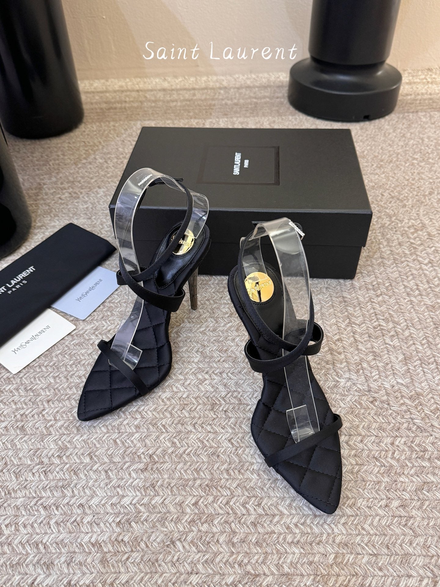YSL Ivresse Sandals 11cm Black Satin 934324
