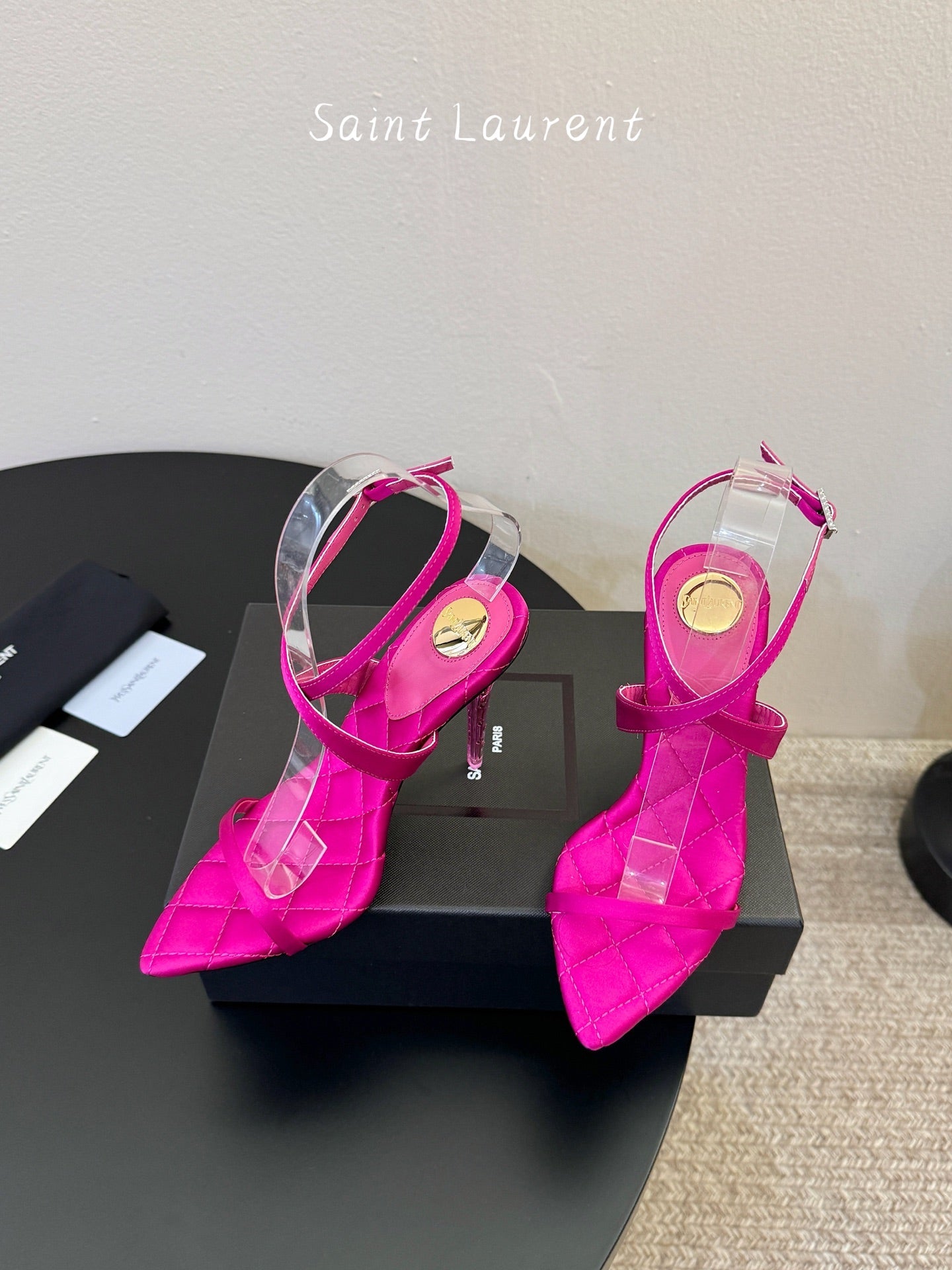 YSL Ivresse Sandals 11cm Hot Pink Satin 934325