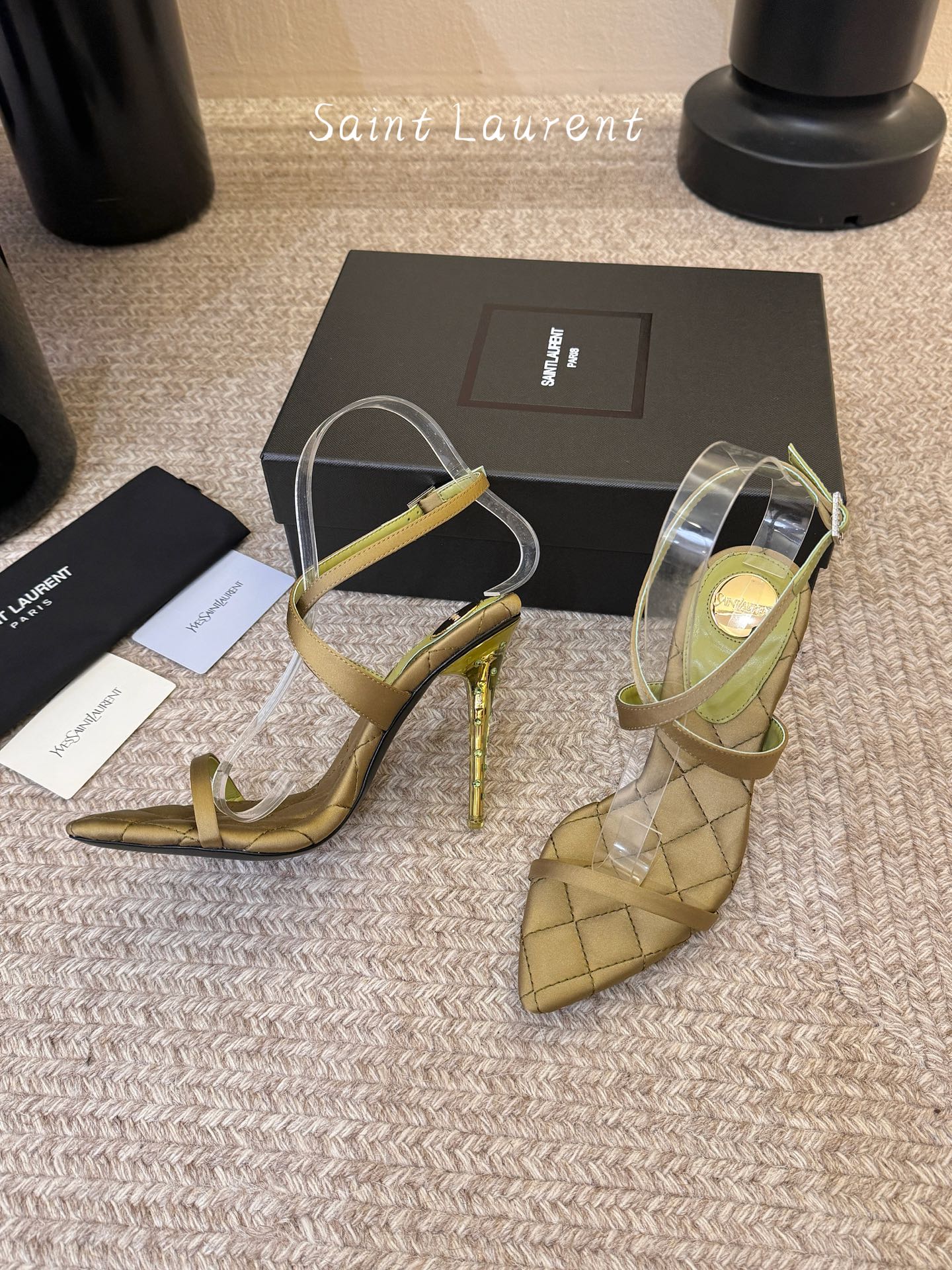 YSL Ivresse Sandals 11cm Olive Satin 934327