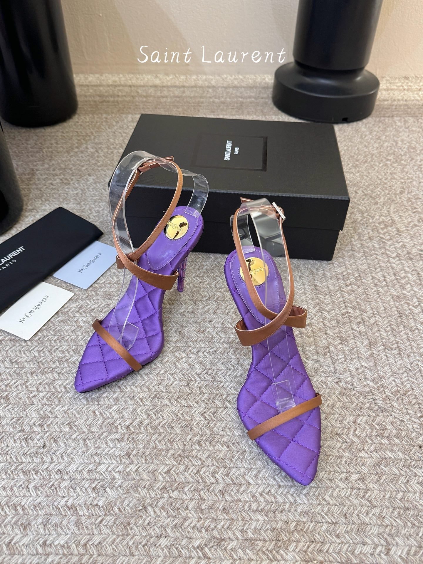 YSL Ivresse Sandals 11cm Brown Purple Satin 934328