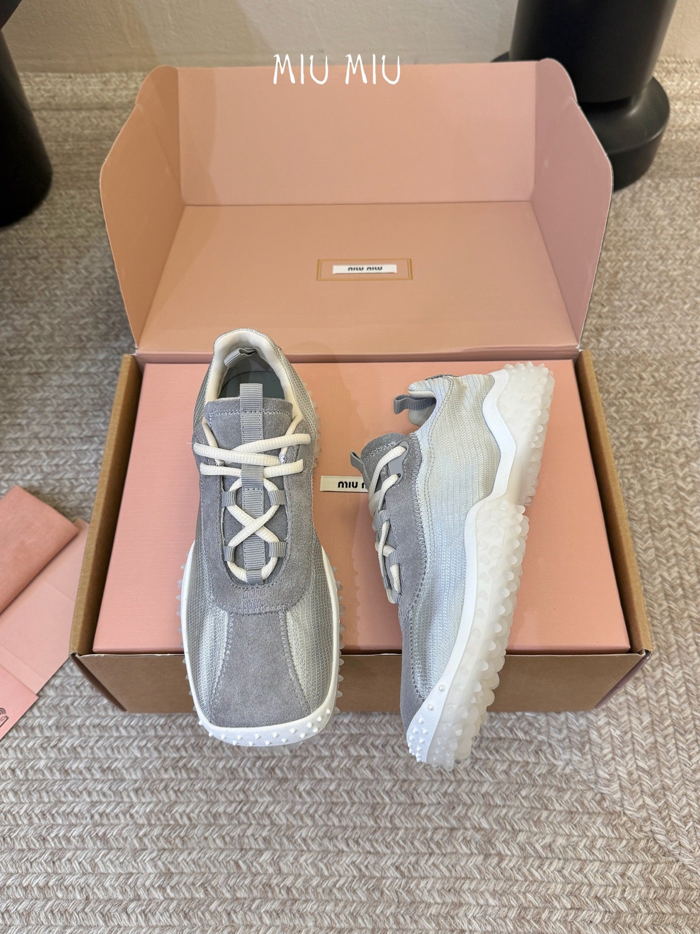 Miu 26s Square Toe Casual Sneakers Grey Suede 890985