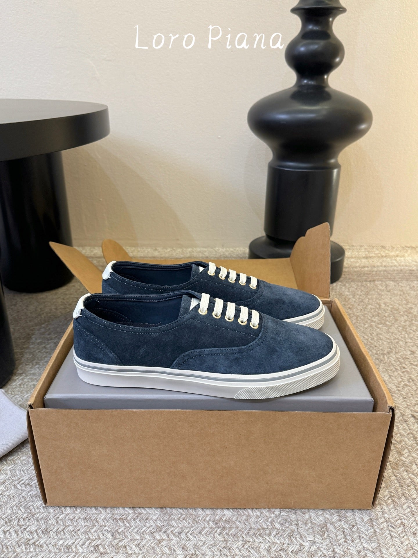 Brunello 26s Lace-Up Sneakers Navy Blue White Suede
