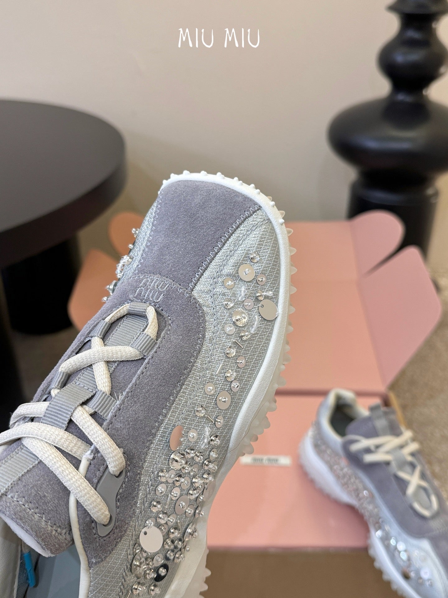 Miu 26s Square Toe Casual Sneakers Grey Suede 890987