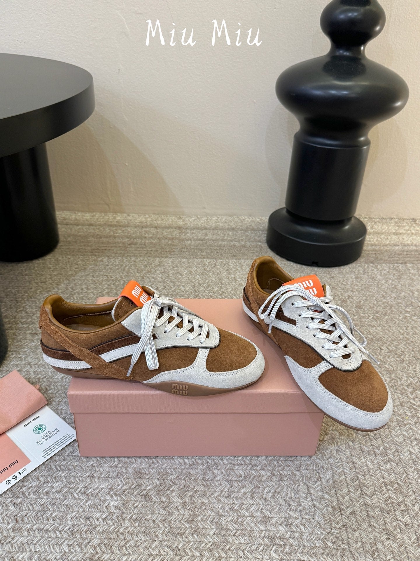 Miu Gymnasium Sneakers Brown Off White Suede 942011