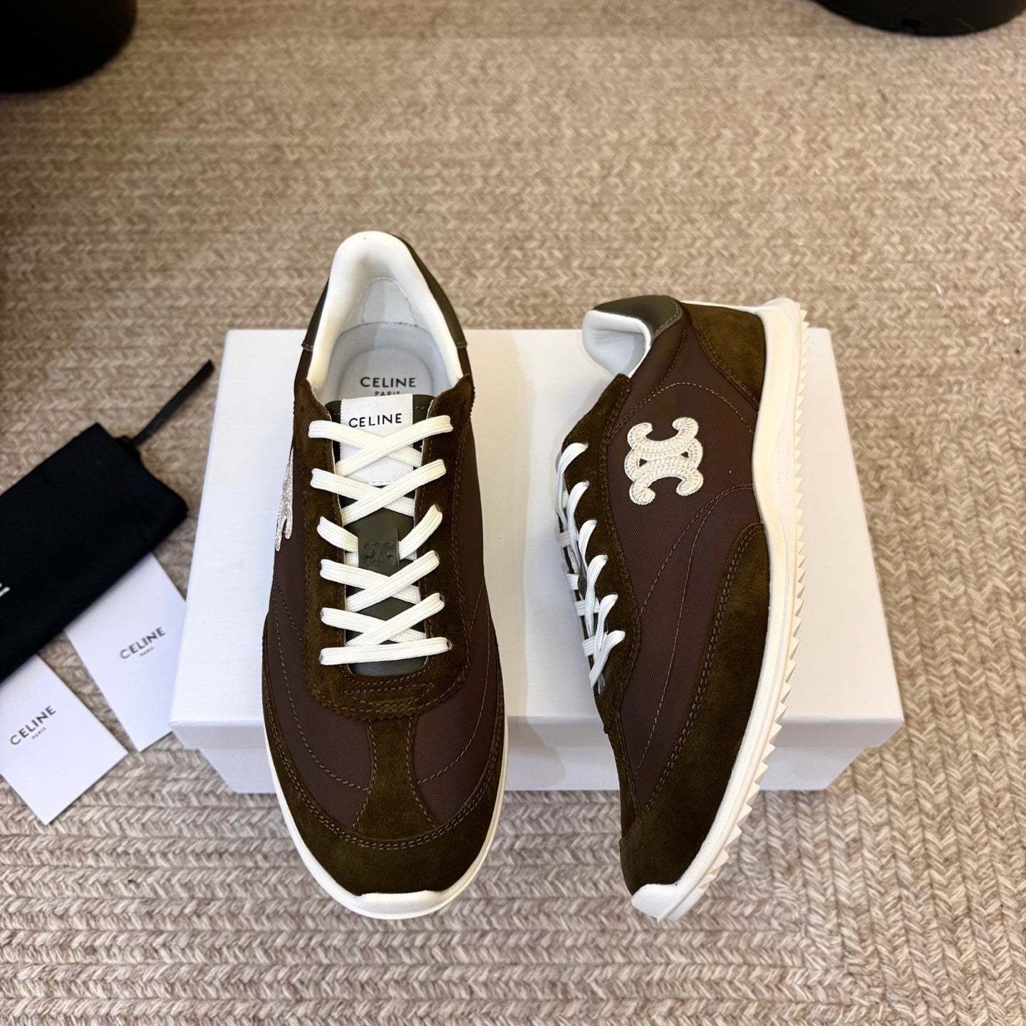 Celine 26s Racer Sneaker Coffee Nylon Suede 104879