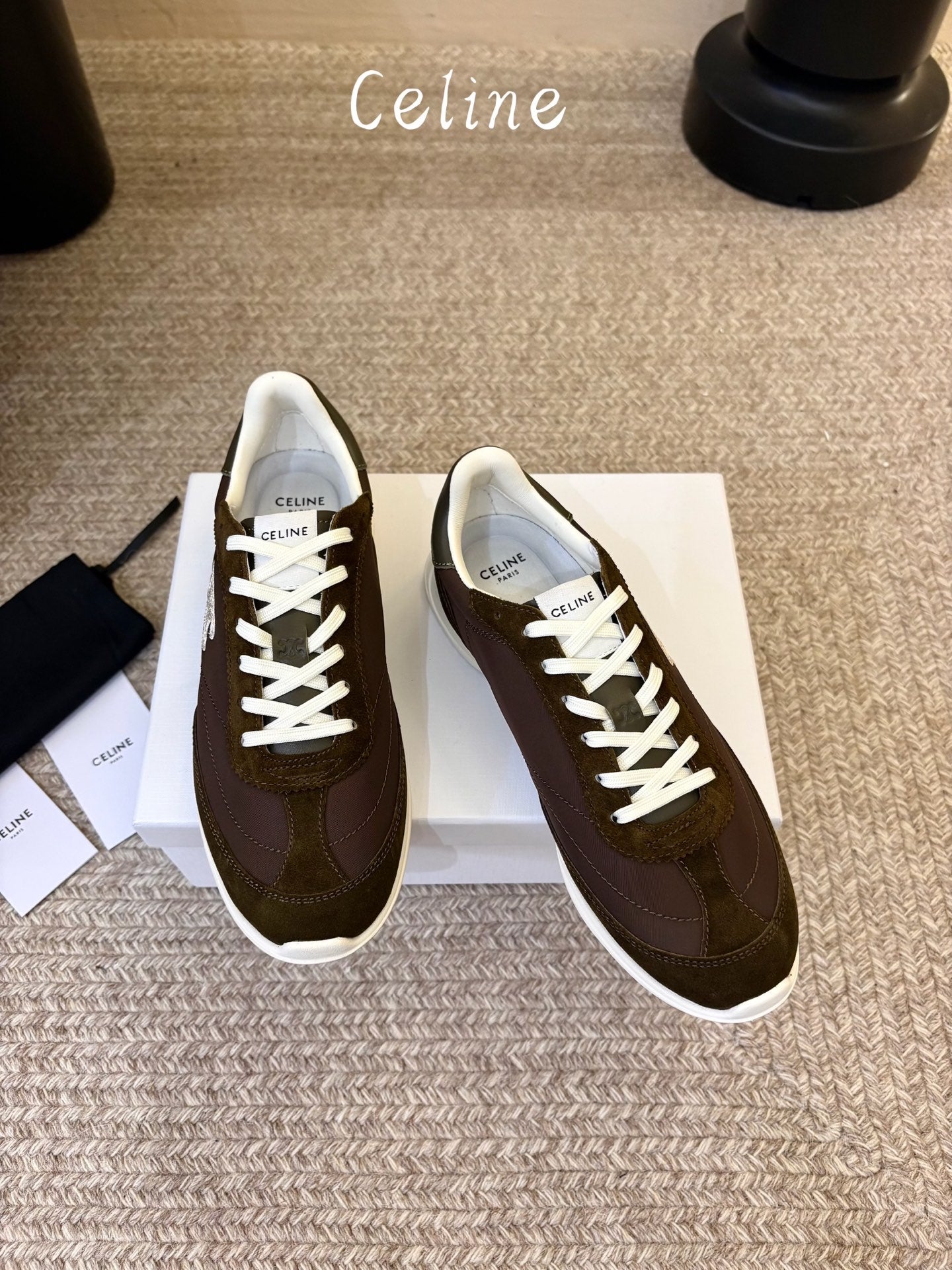 Celine 26s Racer Sneaker Coffee Nylon Suede 104879