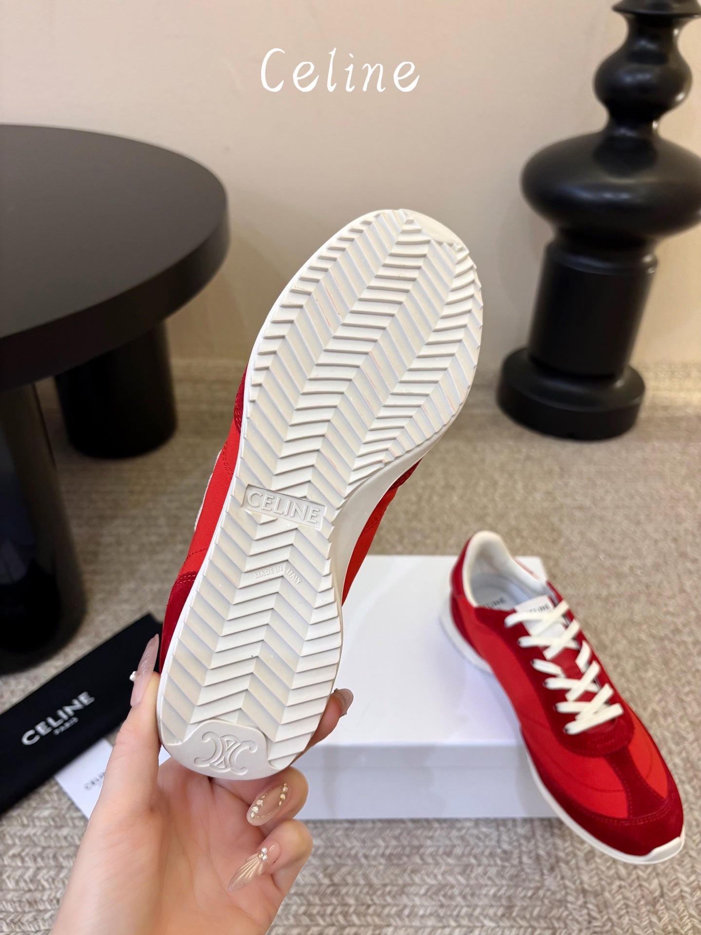Celine 26s Racer Sneaker Red Nylon Suede 104880