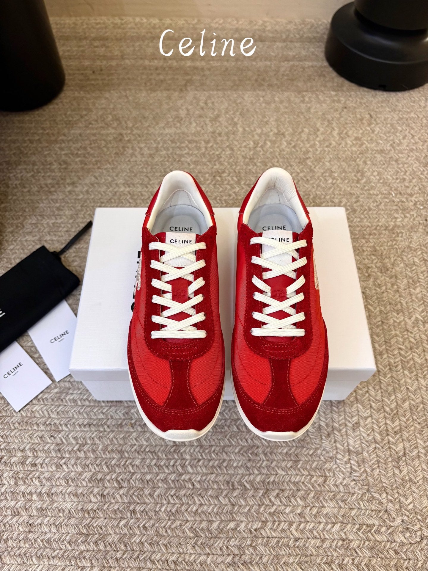 Celine 26s Racer Sneaker Red Nylon Suede 104880