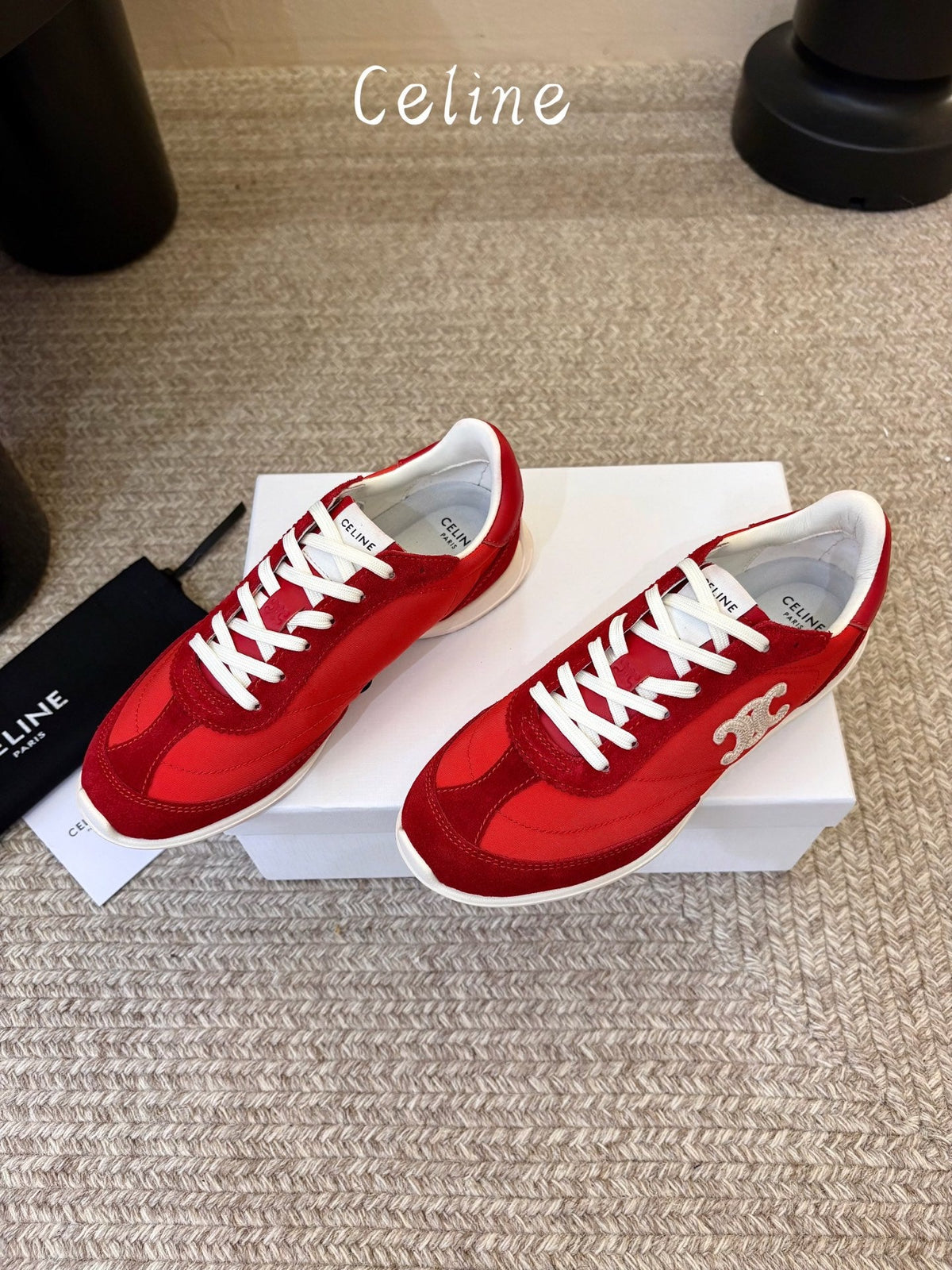 Celine 26s Racer Sneaker Red Nylon Suede 104880