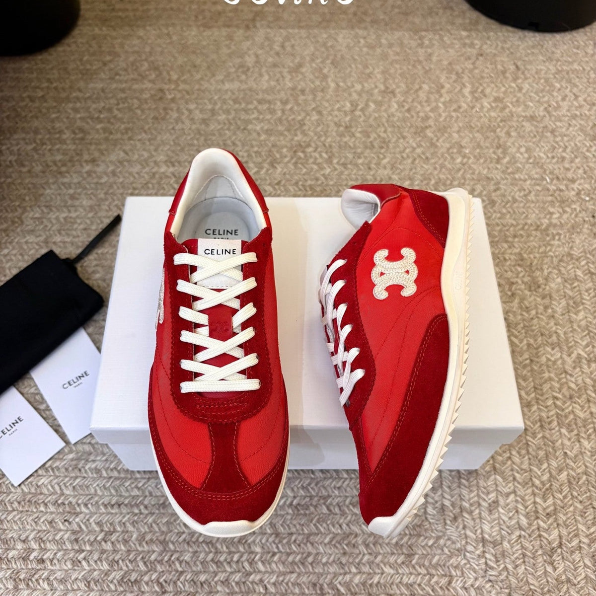 Celine 26s Racer Sneaker Red Nylon Suede 104880