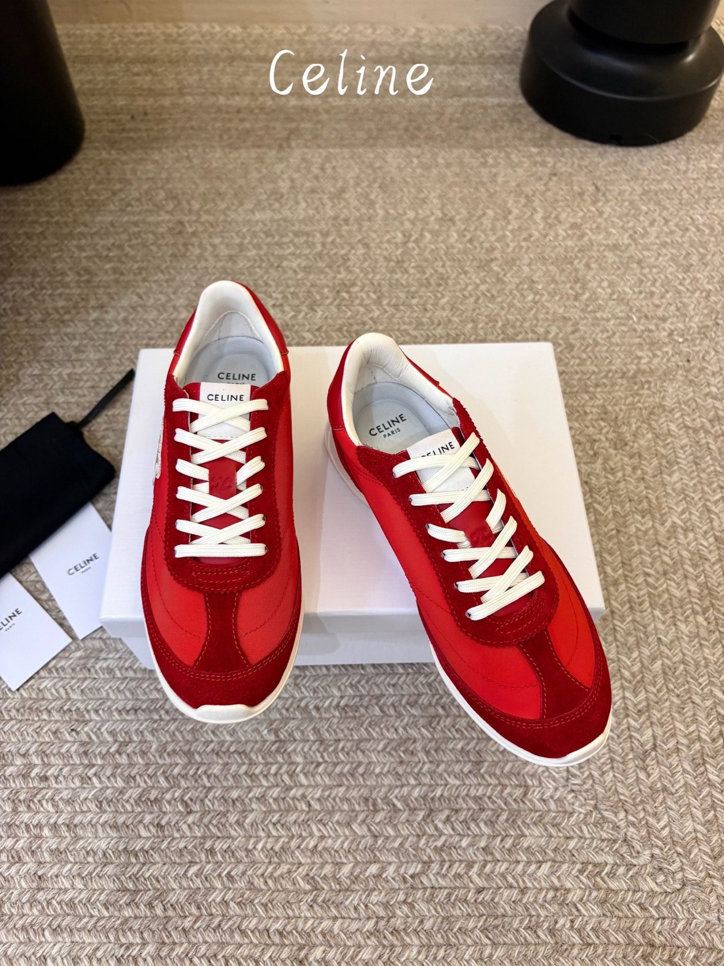 Celine 26s Racer Sneaker Red Nylon Suede 104880
