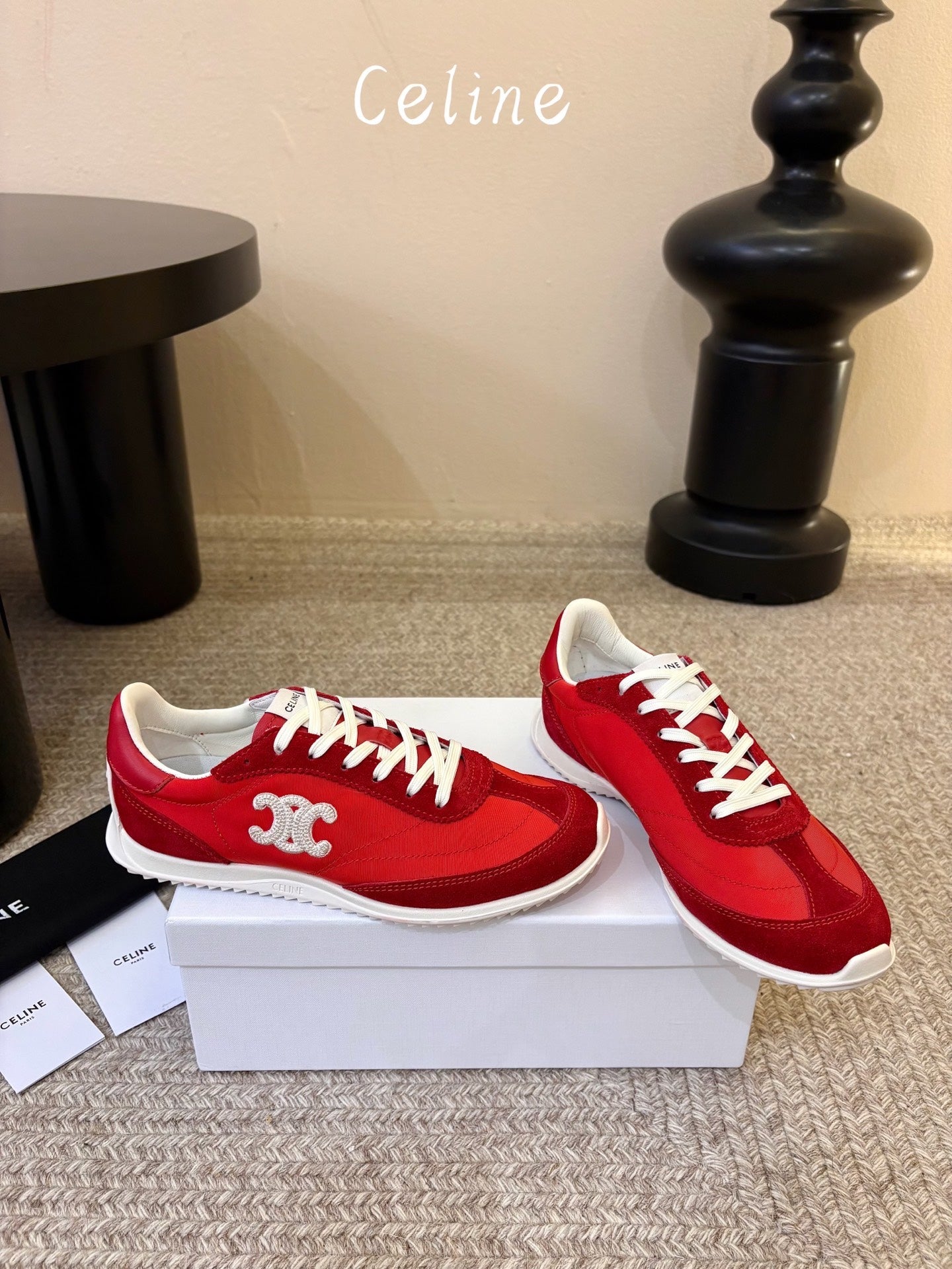Celine 26s Racer Sneaker Red Nylon Suede 104880