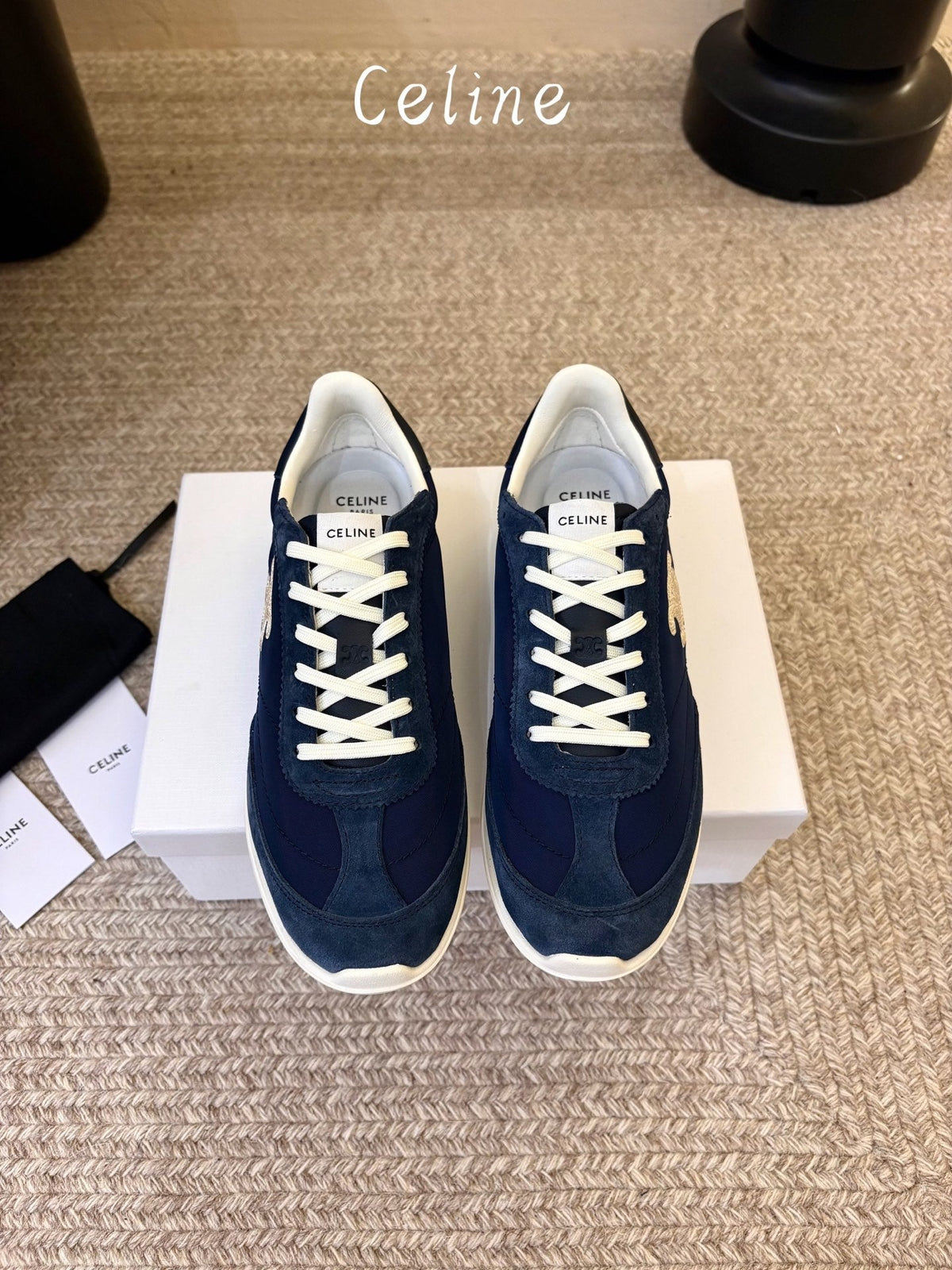 Celine 26s Racer Sneaker Blue Nylon Suede 104881