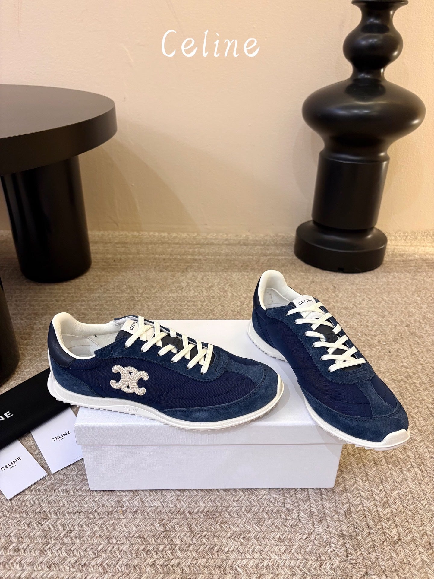 Celine 26s Racer Sneaker Blue Nylon Suede 104881