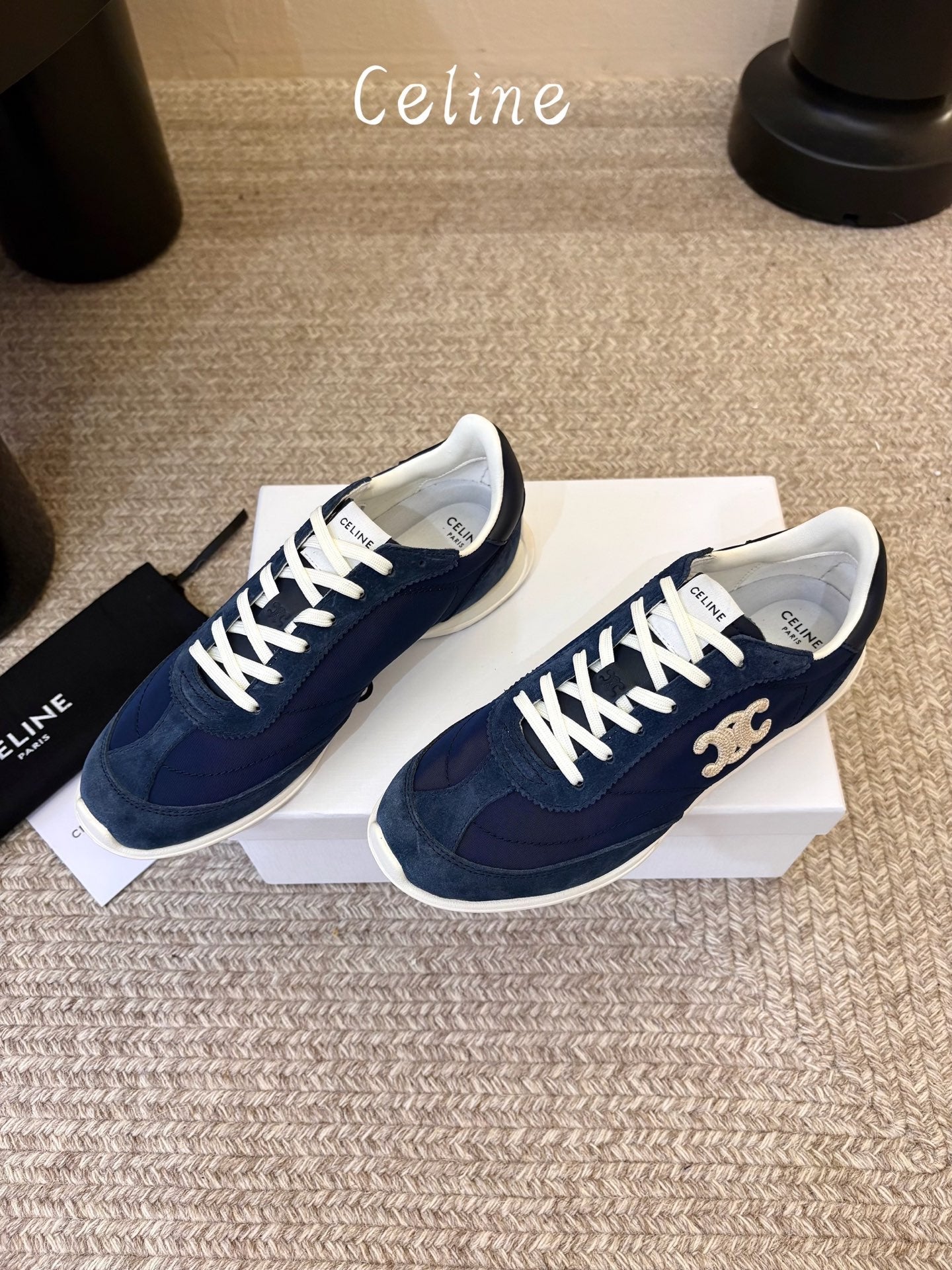Celine 26s Racer Sneaker Blue Nylon Suede 104881