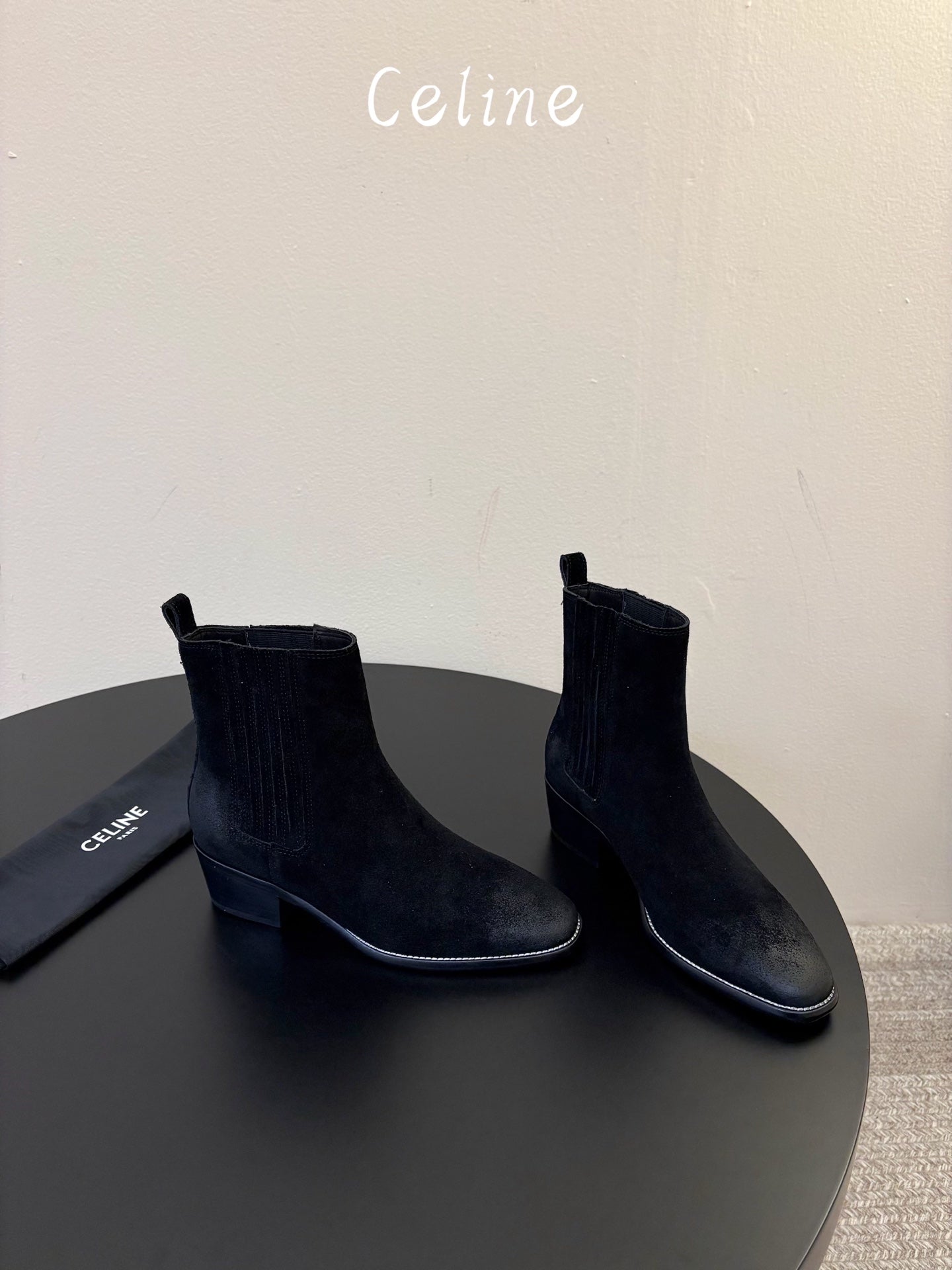 Celine 26s Triomphe Chelsea Boots Black Horsehair 104882
