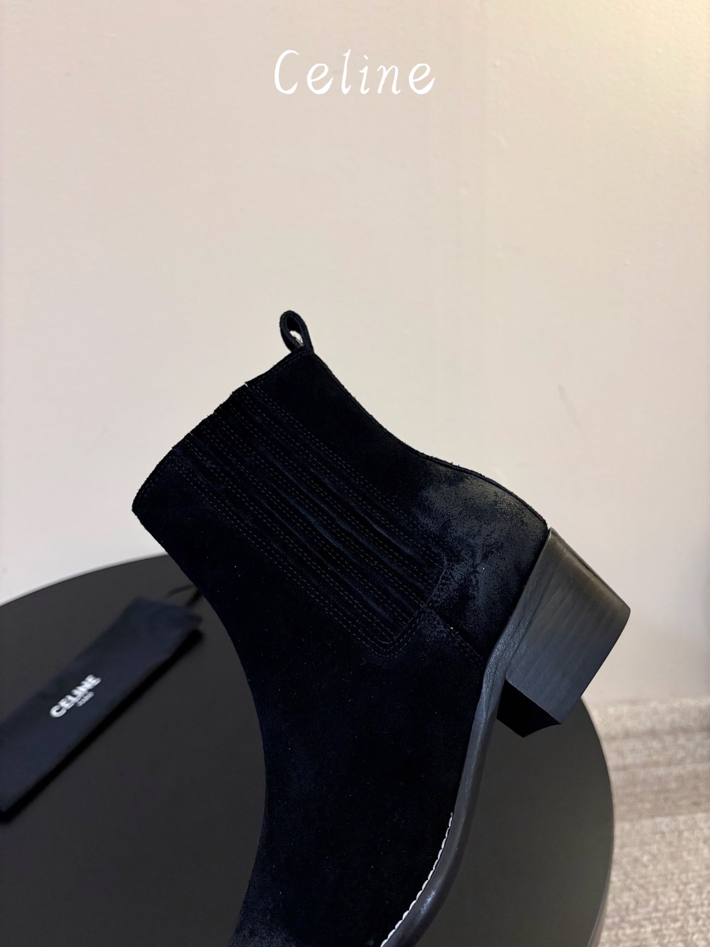 Celine 26s Triomphe Chelsea Boots Black Horsehair 104882