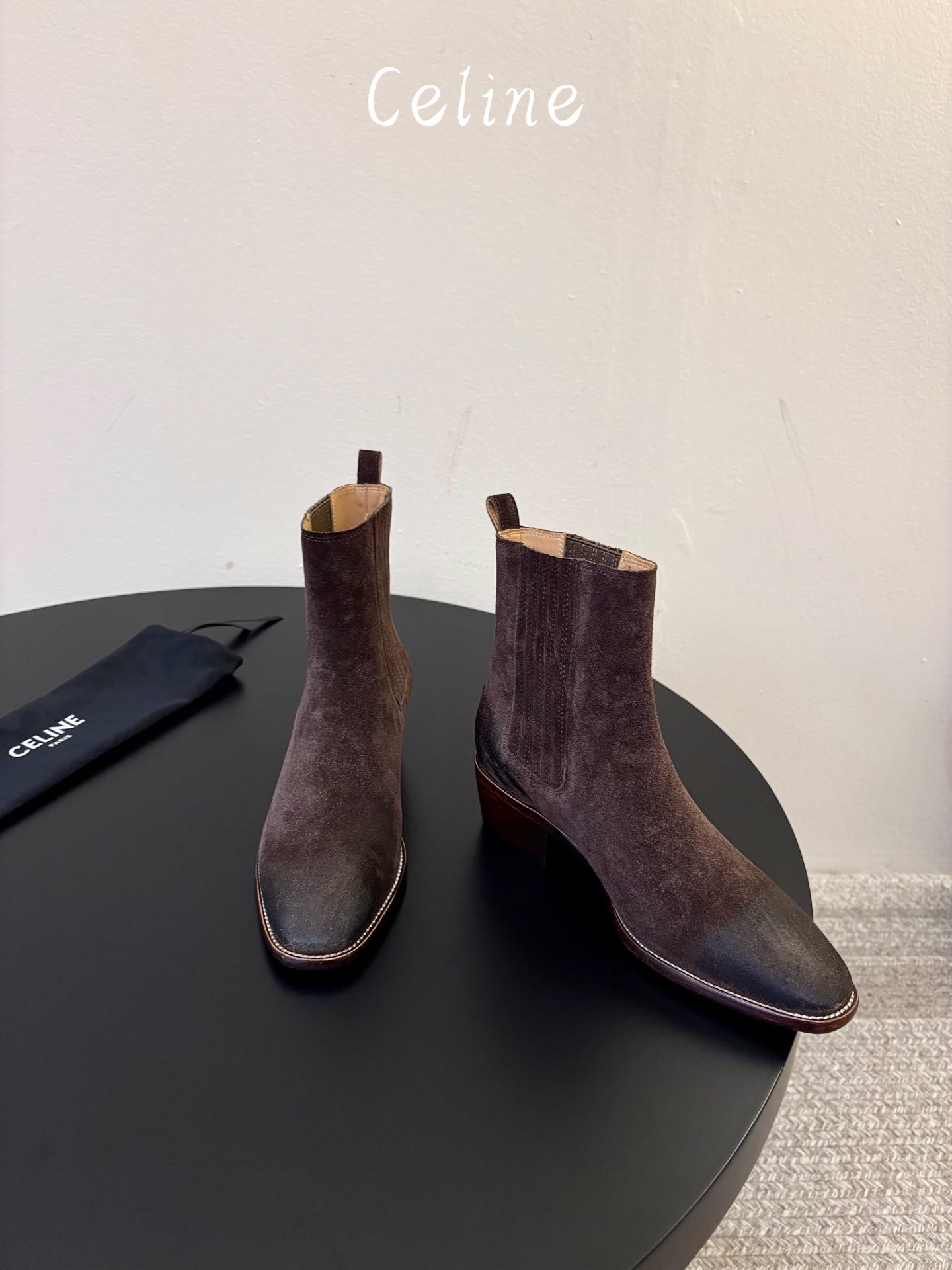 Celine 26s Triomphe Chelsea Boots Havana Suede 104887