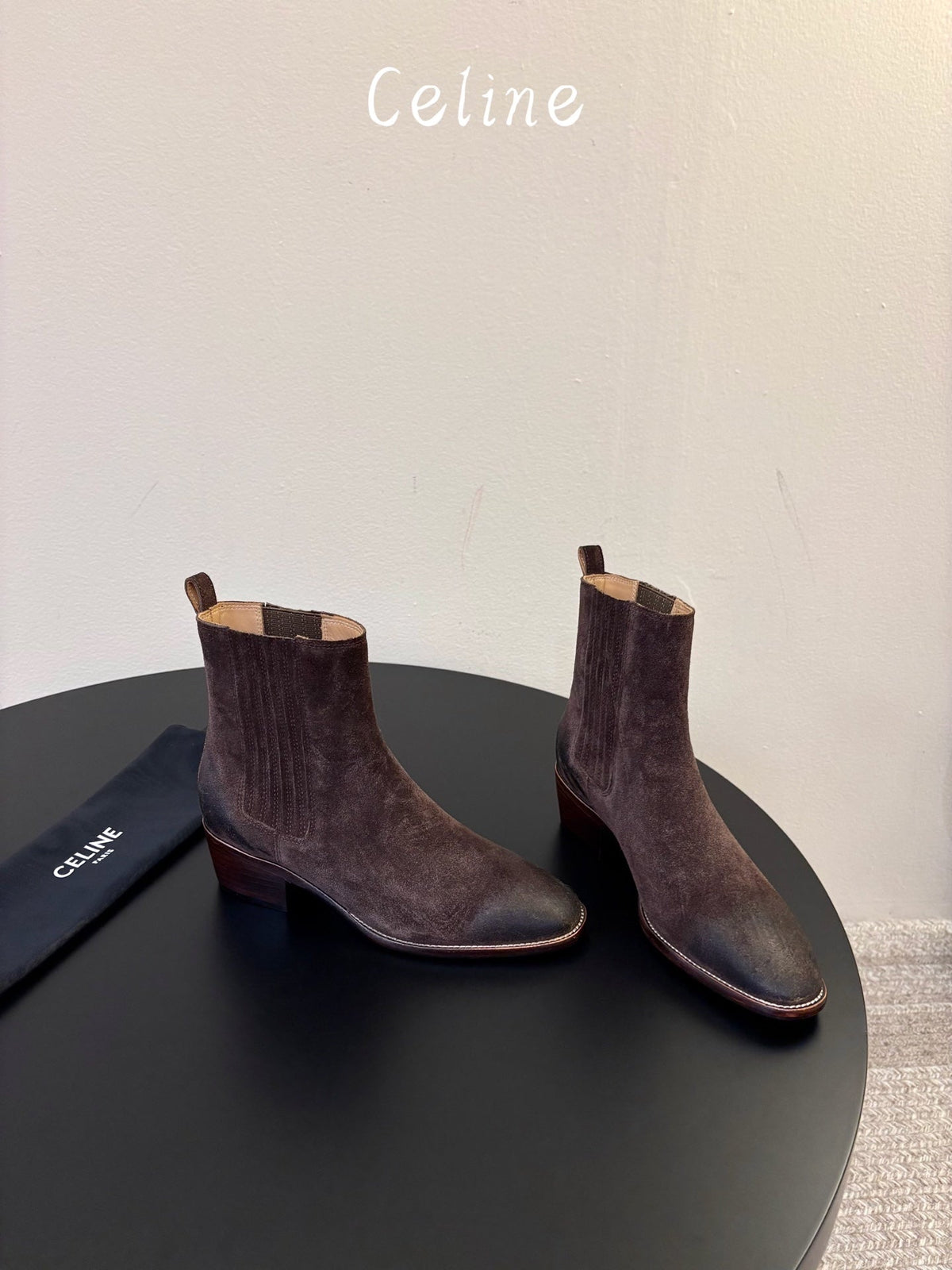Celine 26s Triomphe Chelsea Boots Havana Suede 104887