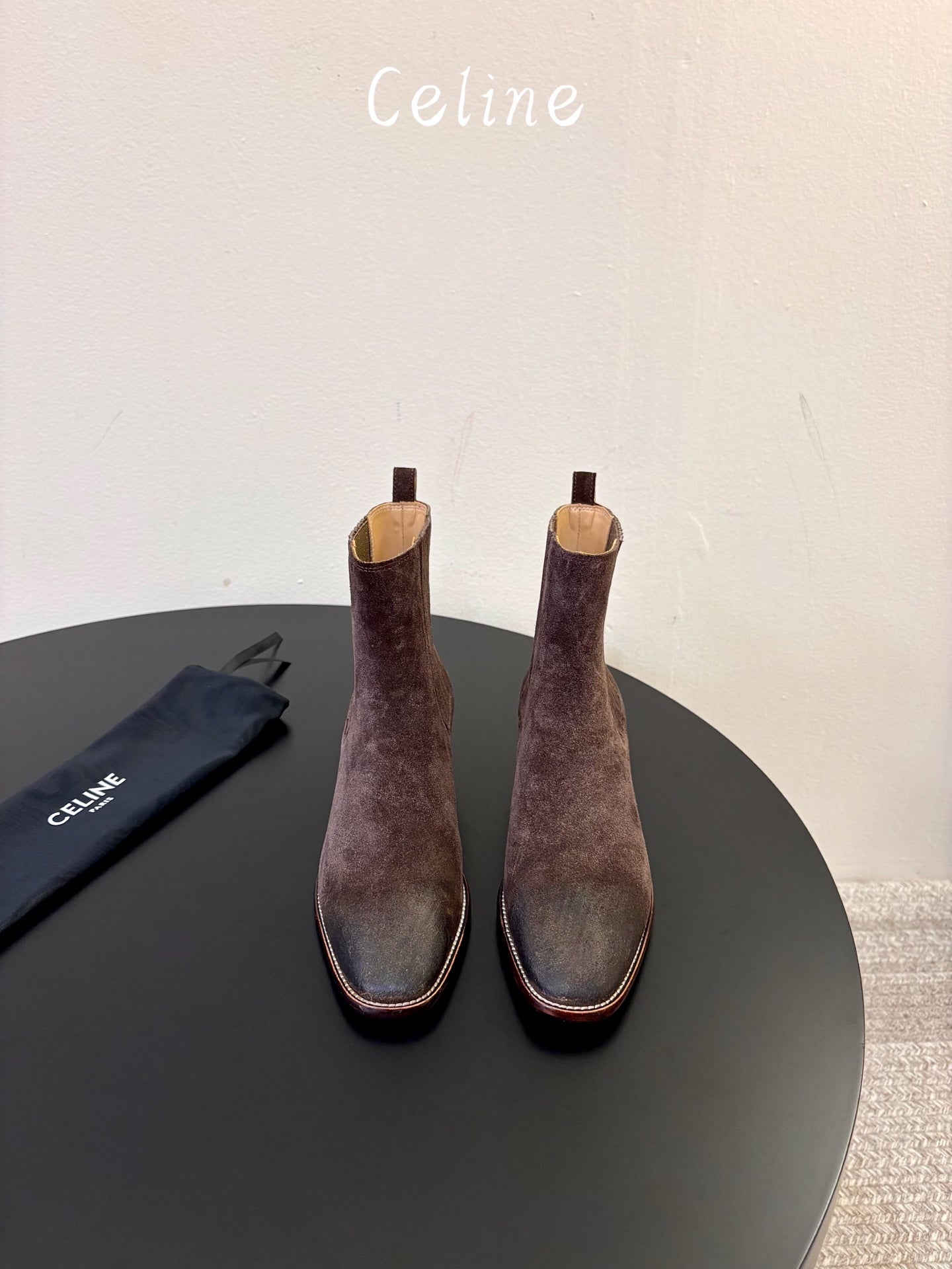 Celine 26s Triomphe Chelsea Boots Havana Suede 104887