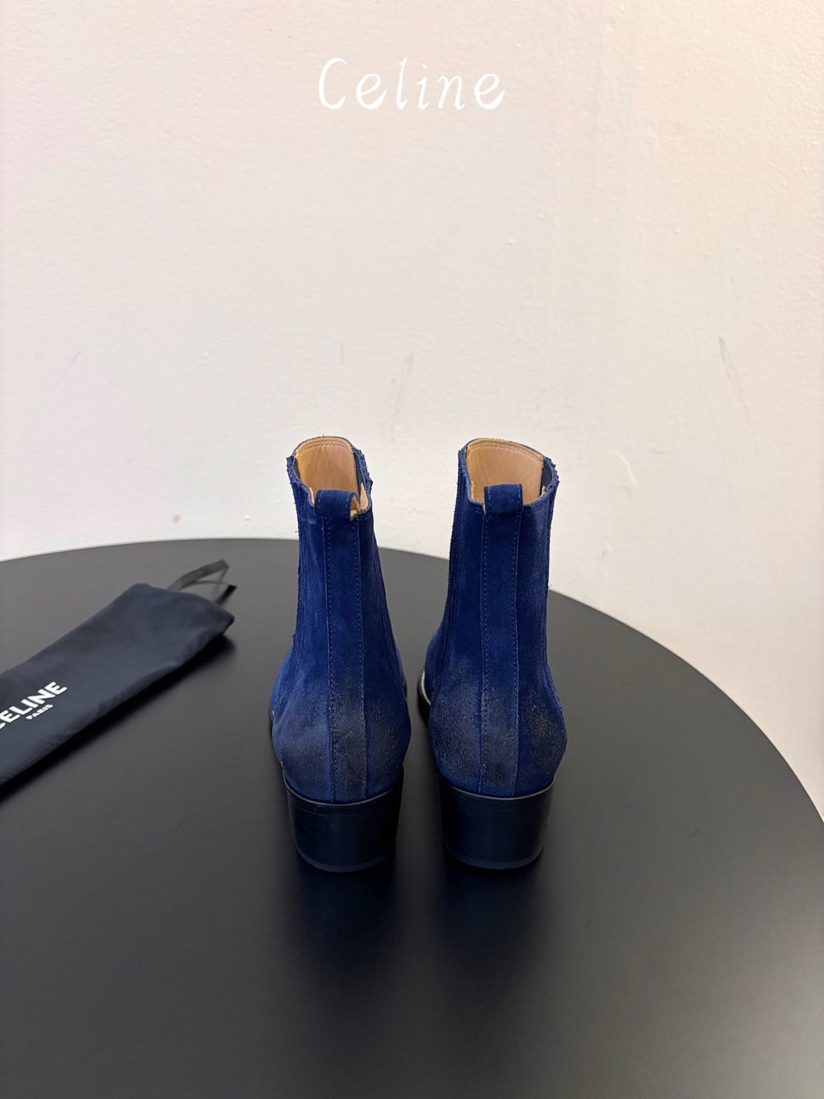 Celine 26s Triomphe Chelsea Boots Dark Blue Suede 104886