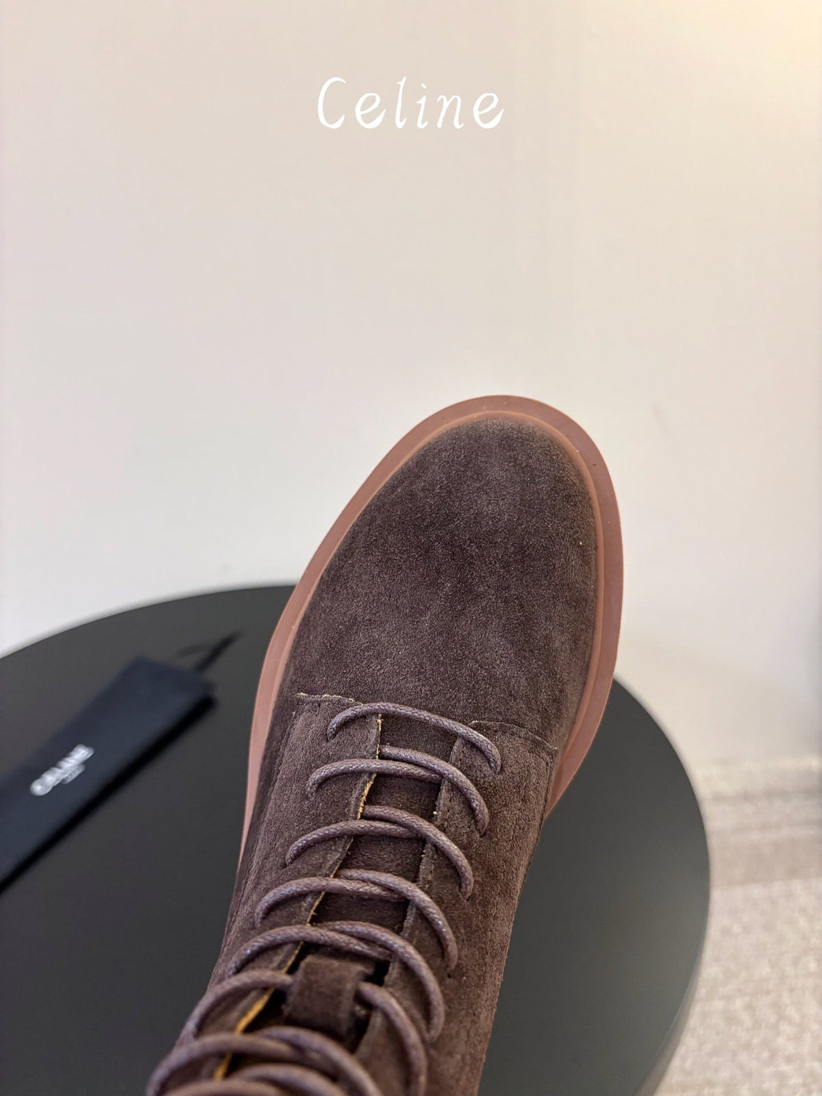 Celine 26s Triomphe Platform Martin Boots Coffee Suede 104889