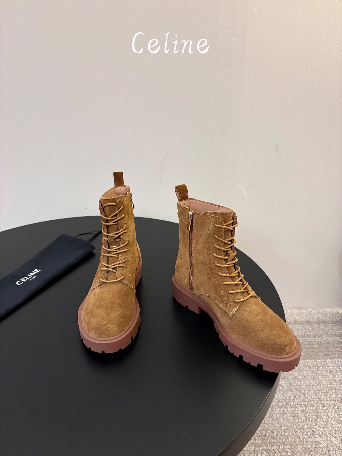 Celine 26s Triomphe Platform Martin Boots Brown Suede 104890